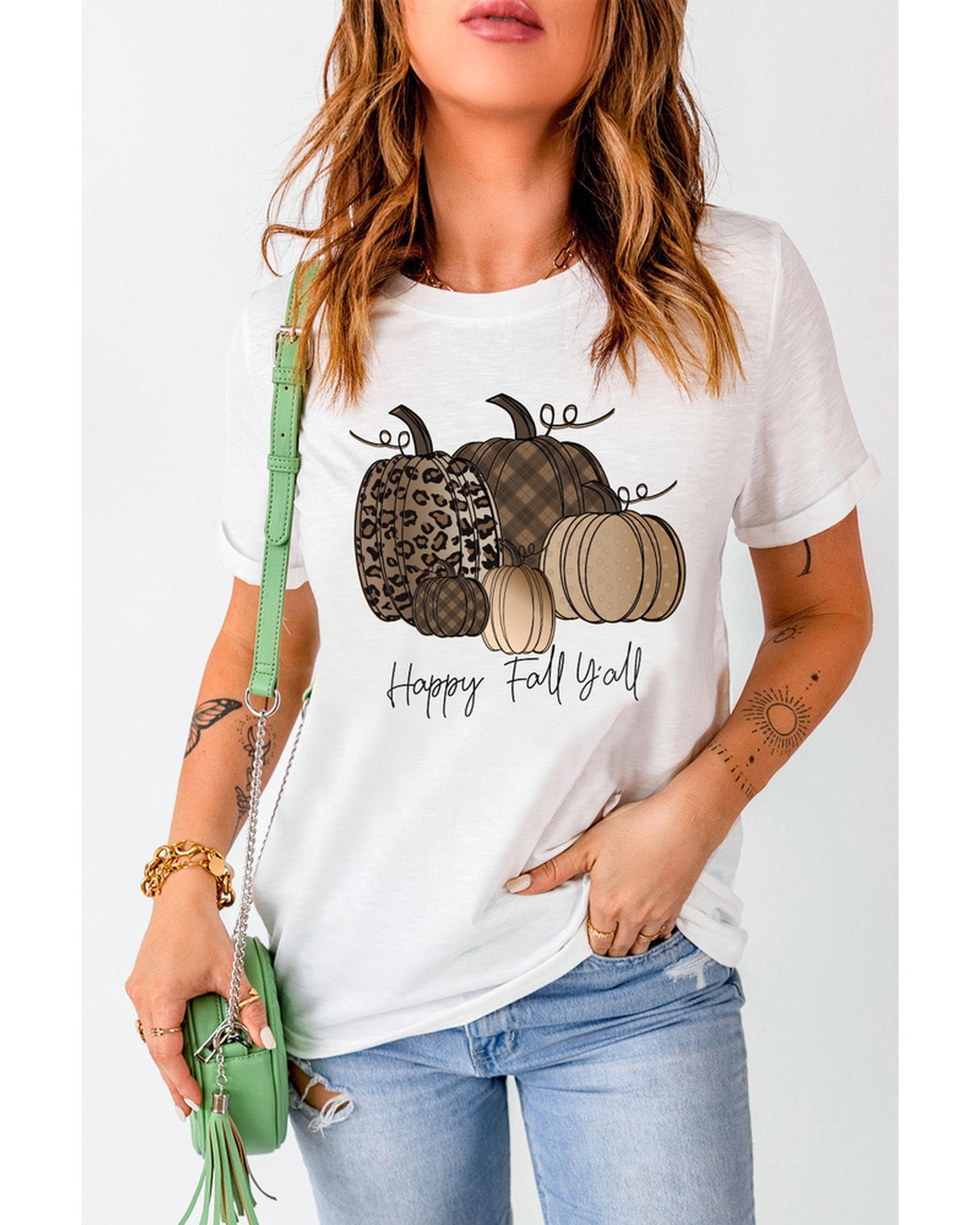 Azura Exchange Pumpkin Print Graphic T-Shirt for Fall - L