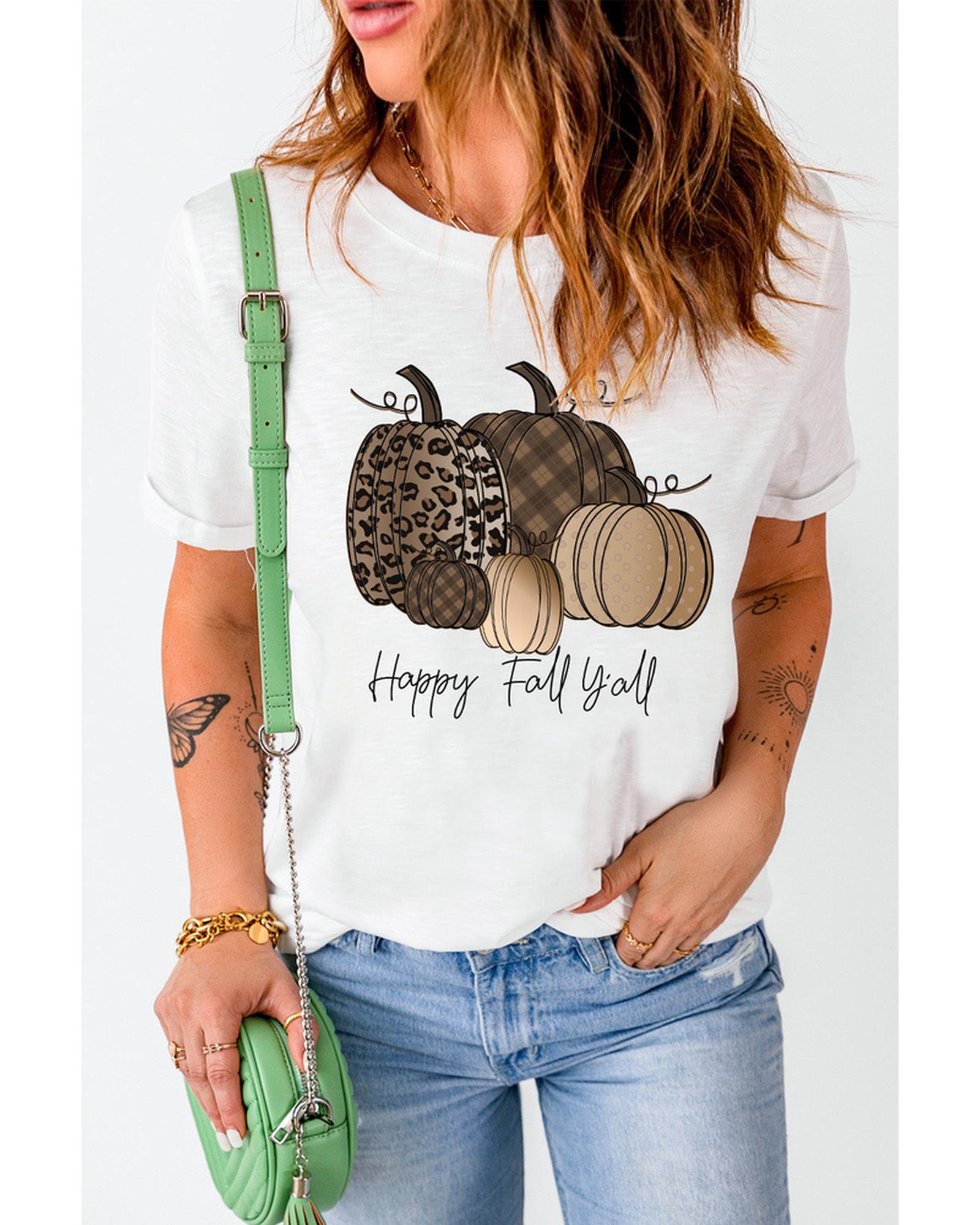 Azura Exchange Pumpkin Print Graphic T-Shirt for Fall - L