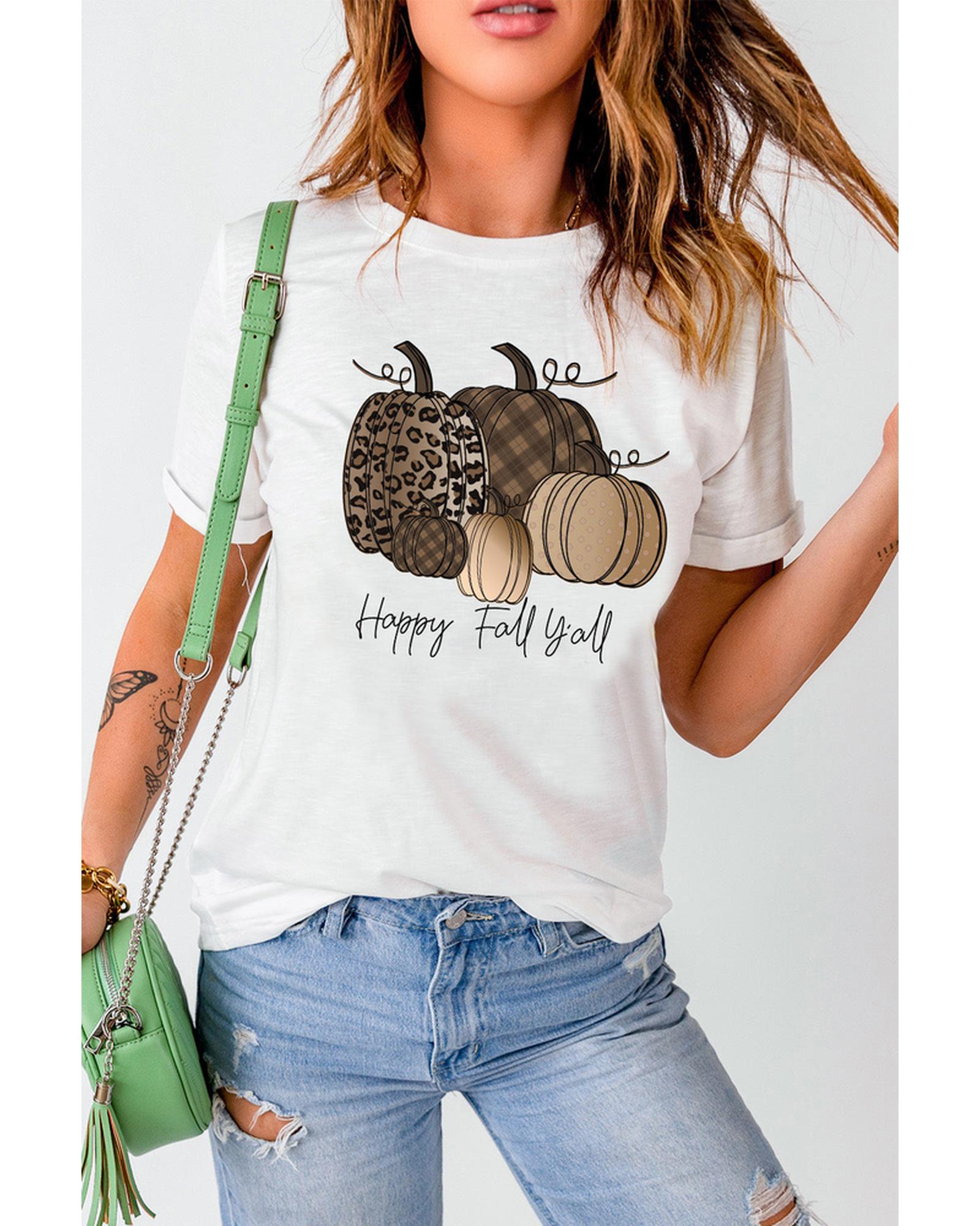 Azura Exchange Pumpkin Print Graphic T-Shirt for Fall - M