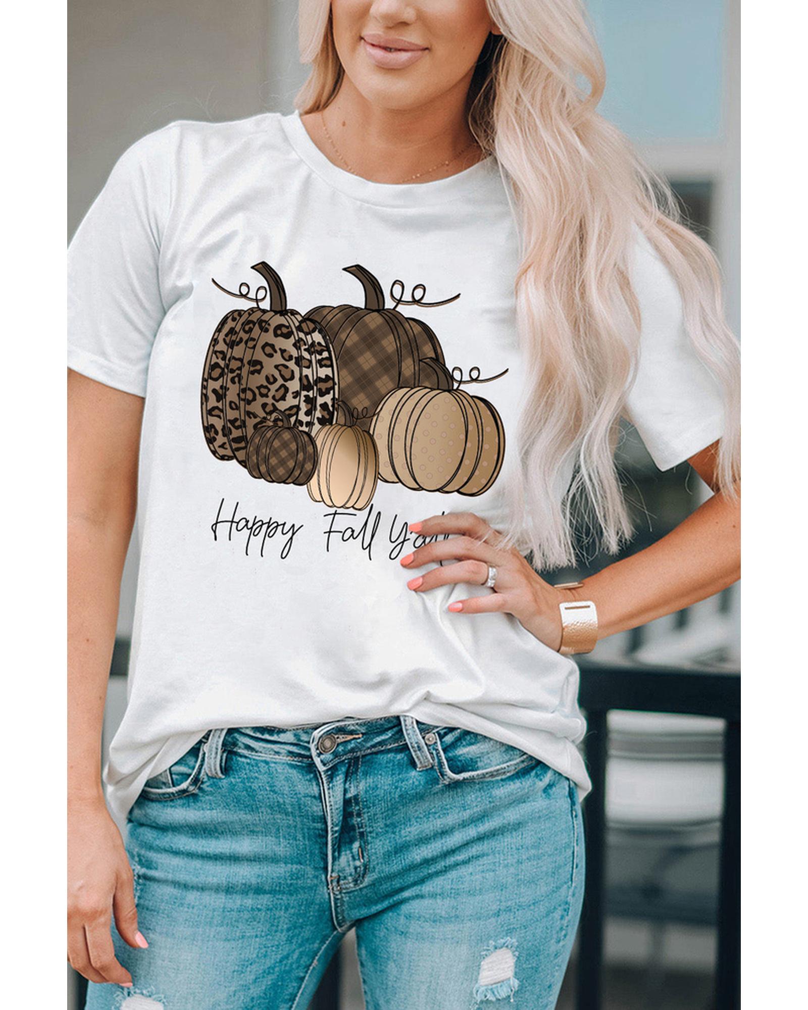 Azura Exchange Pumpkin Print Graphic T-Shirt for Fall - M