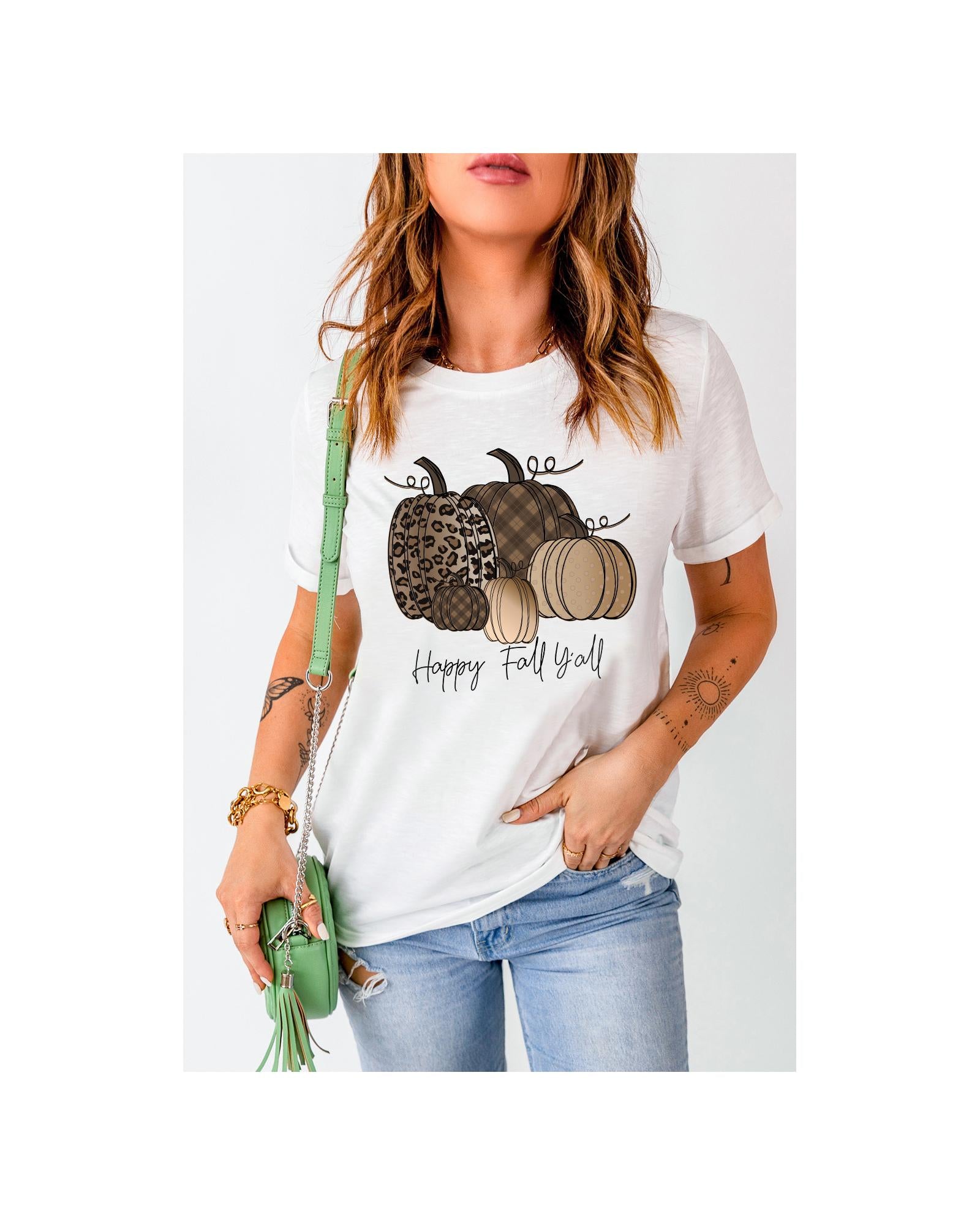 Azura Exchange Pumpkin Print Graphic T-Shirt for Fall - M