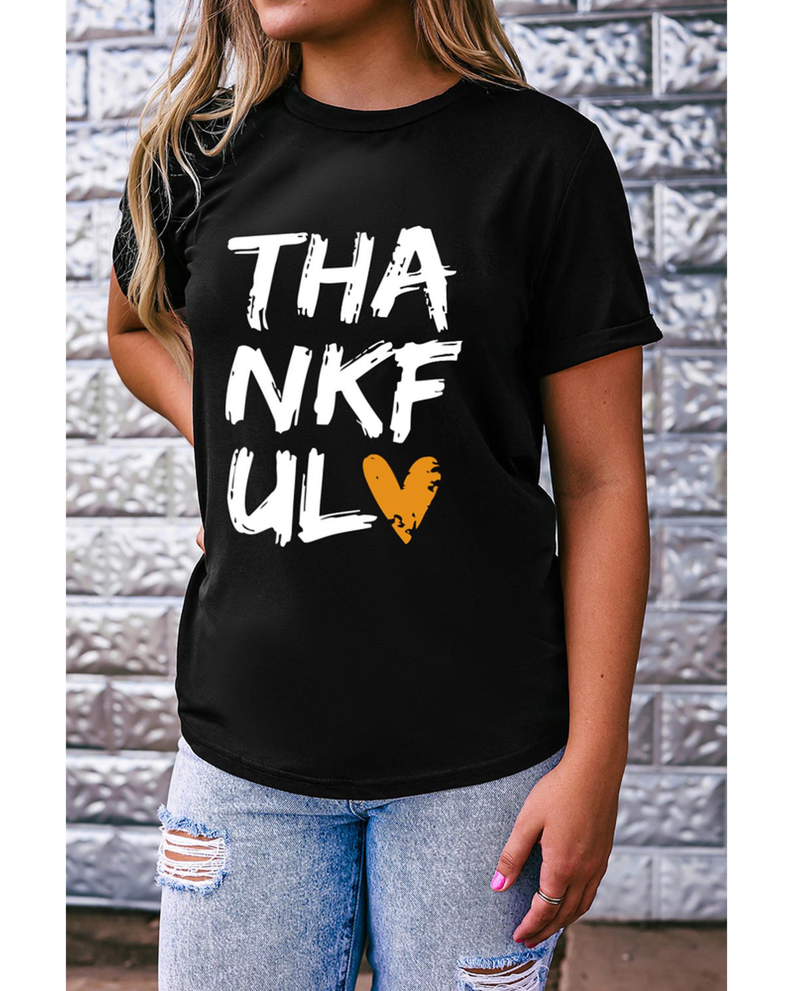 Azura Exchange THANKFUL Heart Print T-Shirt - L