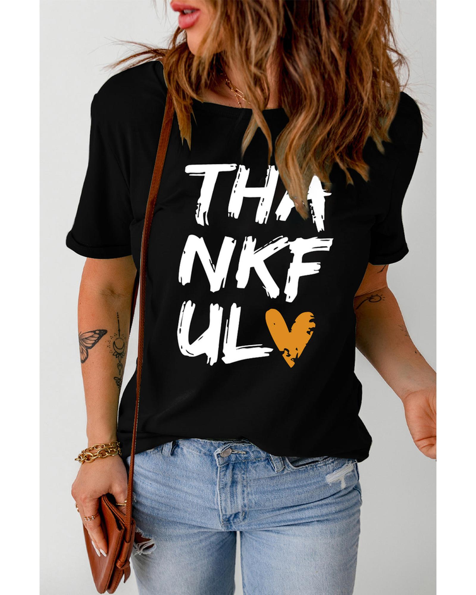 Azura Exchange THANKFUL Heart Print T-Shirt - M