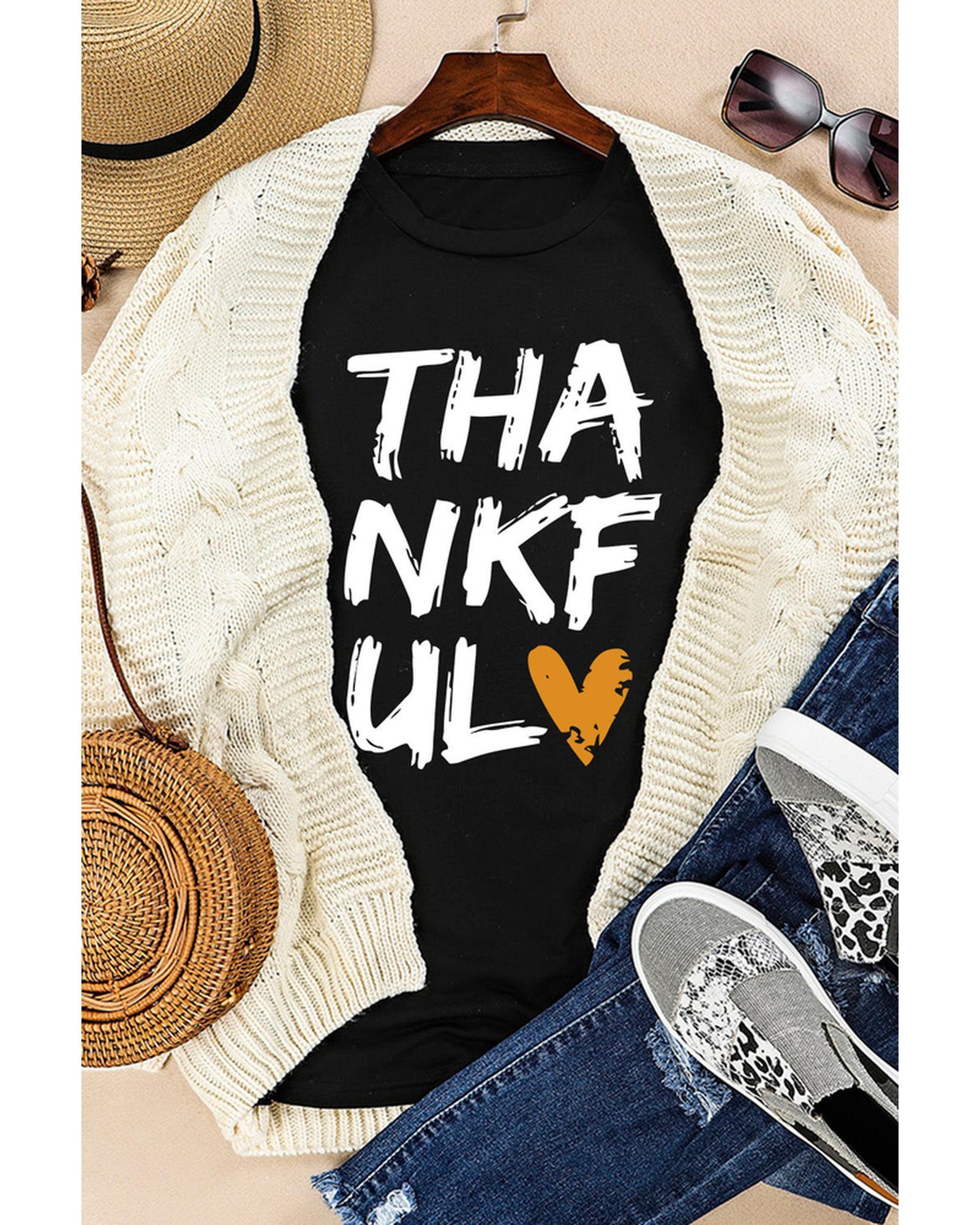 Azura Exchange THANKFUL Heart Print T-Shirt - M