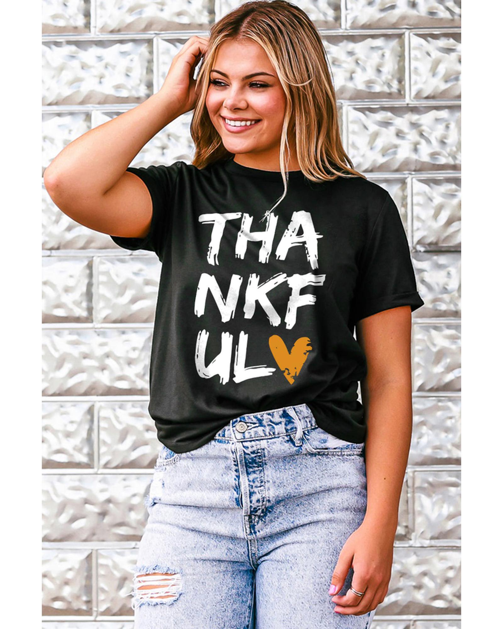 Azura Exchange THANKFUL Heart Print T-Shirt - M