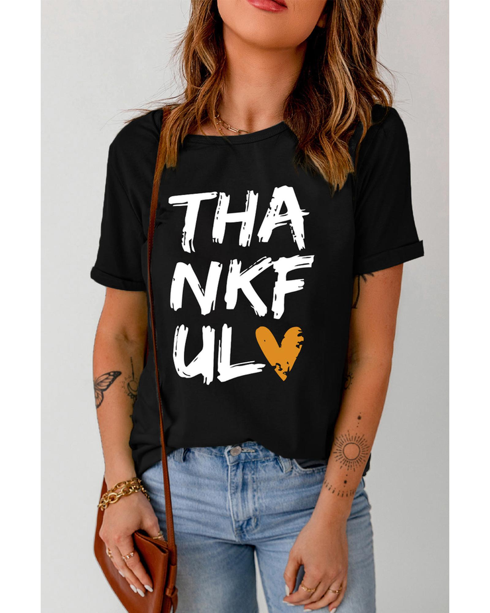 Azura Exchange THANKFUL Heart Print T-Shirt - S