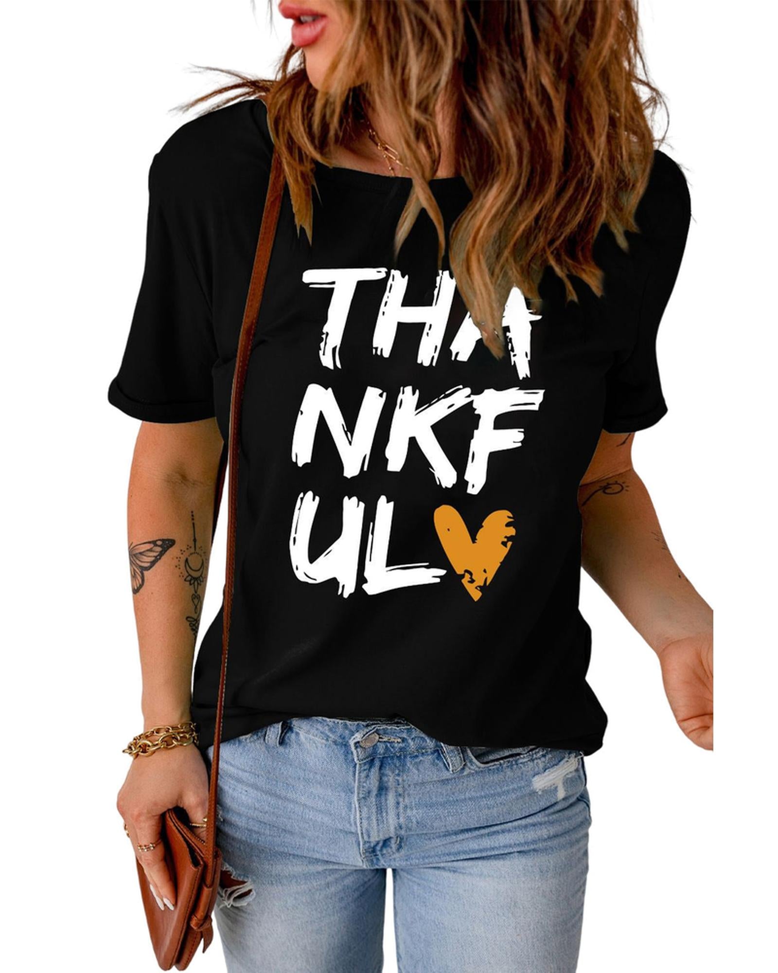 Azura Exchange THANKFUL Heart Print T-Shirt - S