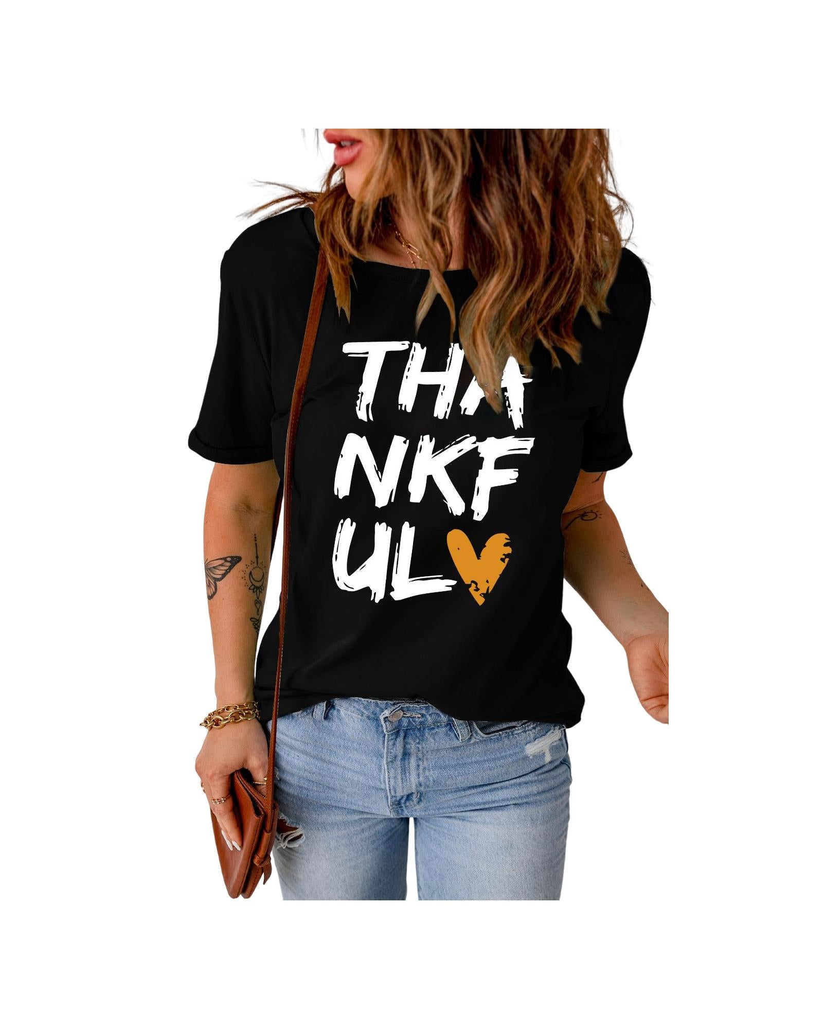 Azura Exchange THANKFUL Heart Print T-Shirt - S