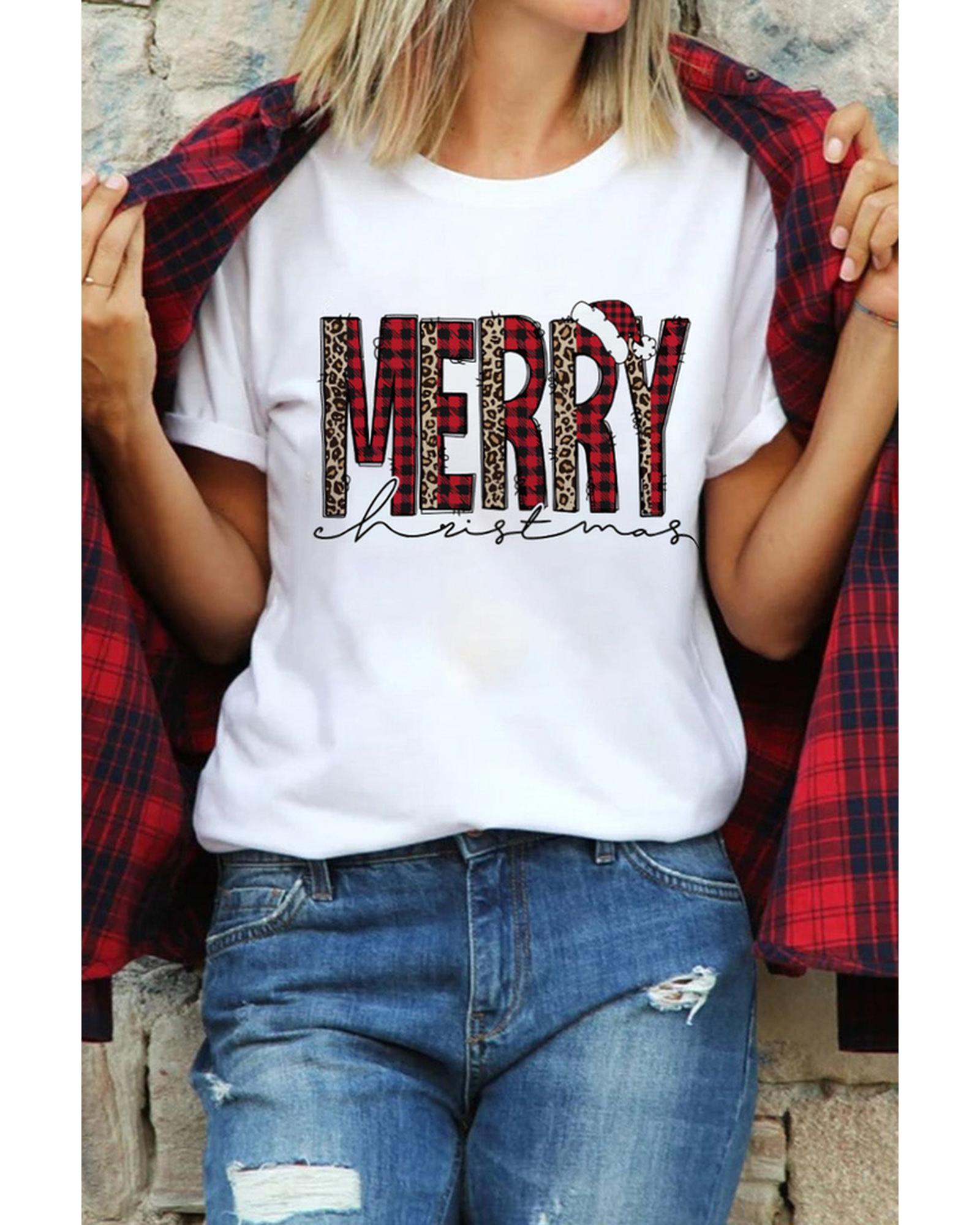 Azura Exchange Plaid Leopard Print Short Sleeve T Shirt - S