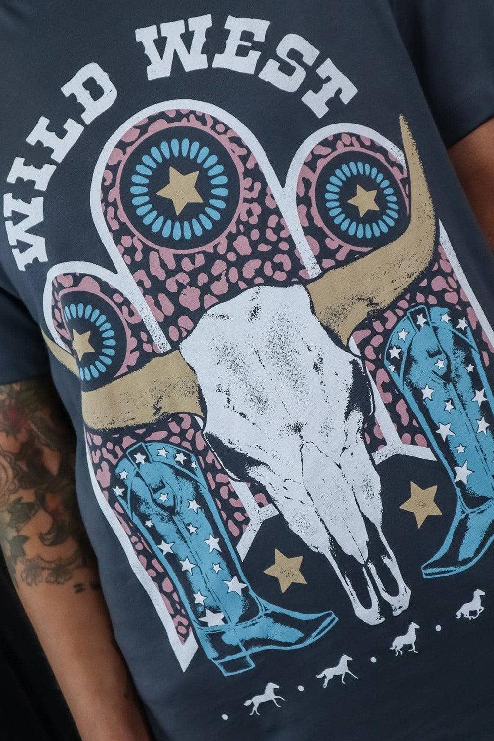 Azura Exchange Steer Skull Graphic Print T-Shirt - M