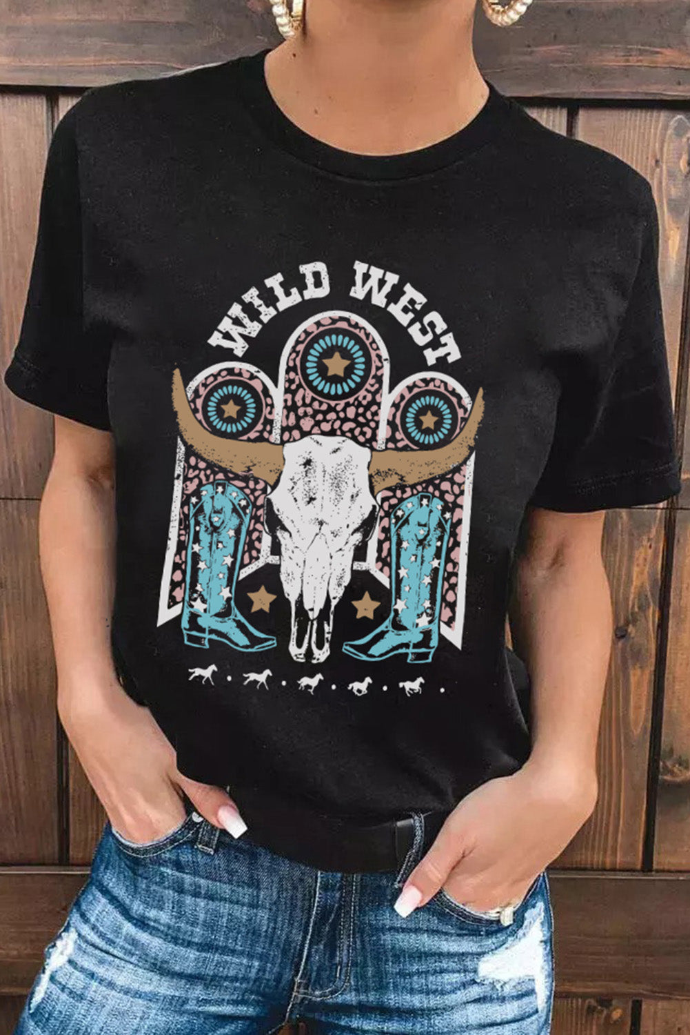 Azura Exchange Steer Skull Graphic Print T-Shirt - S