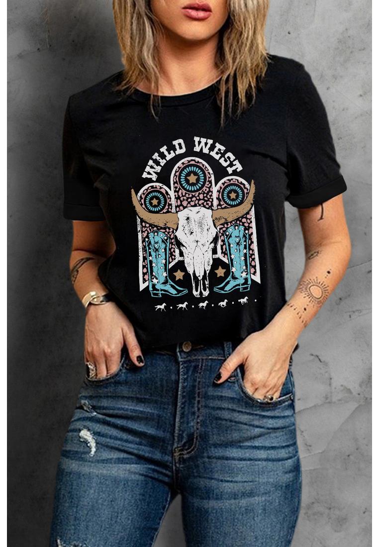 Azura Exchange Steer Skull Graphic Print T-Shirt - S