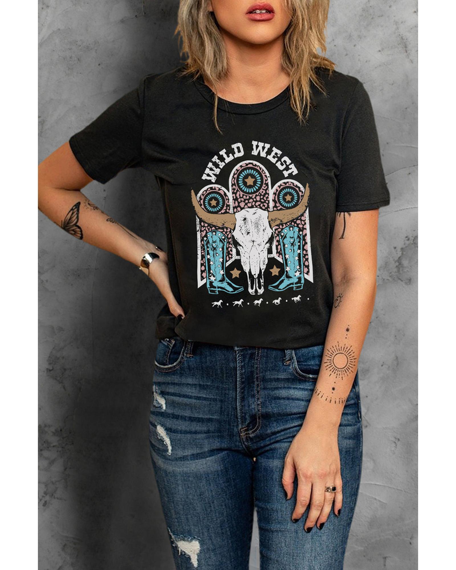 Azura Exchange Steer Skull Graphic Print T-Shirt - XL