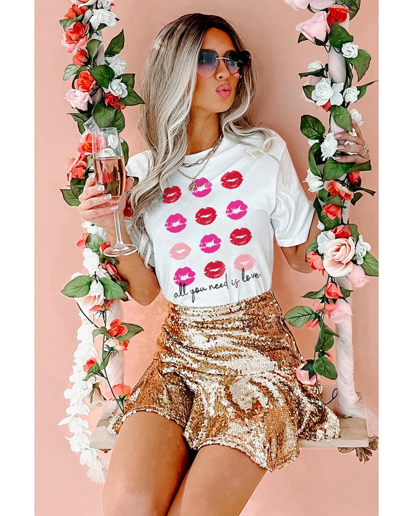 Azura Exchange Valentines Kisses Graphic Tee - M