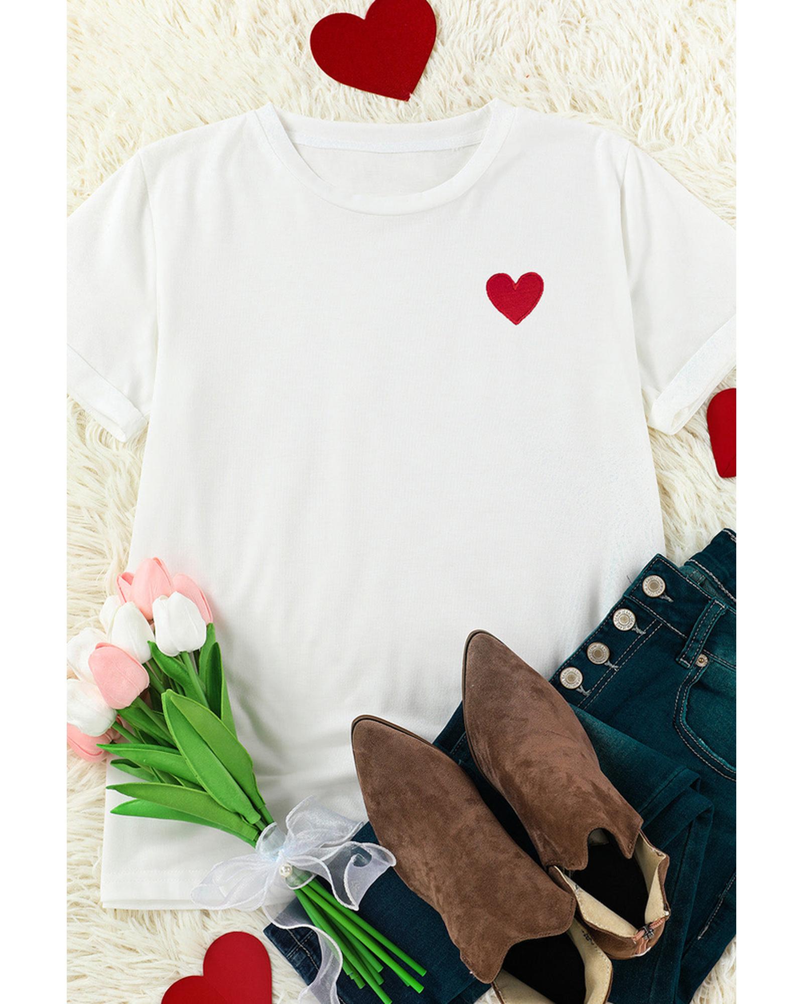 Azura Exchange Embroidered Heart Pattern T-Shirt - S
