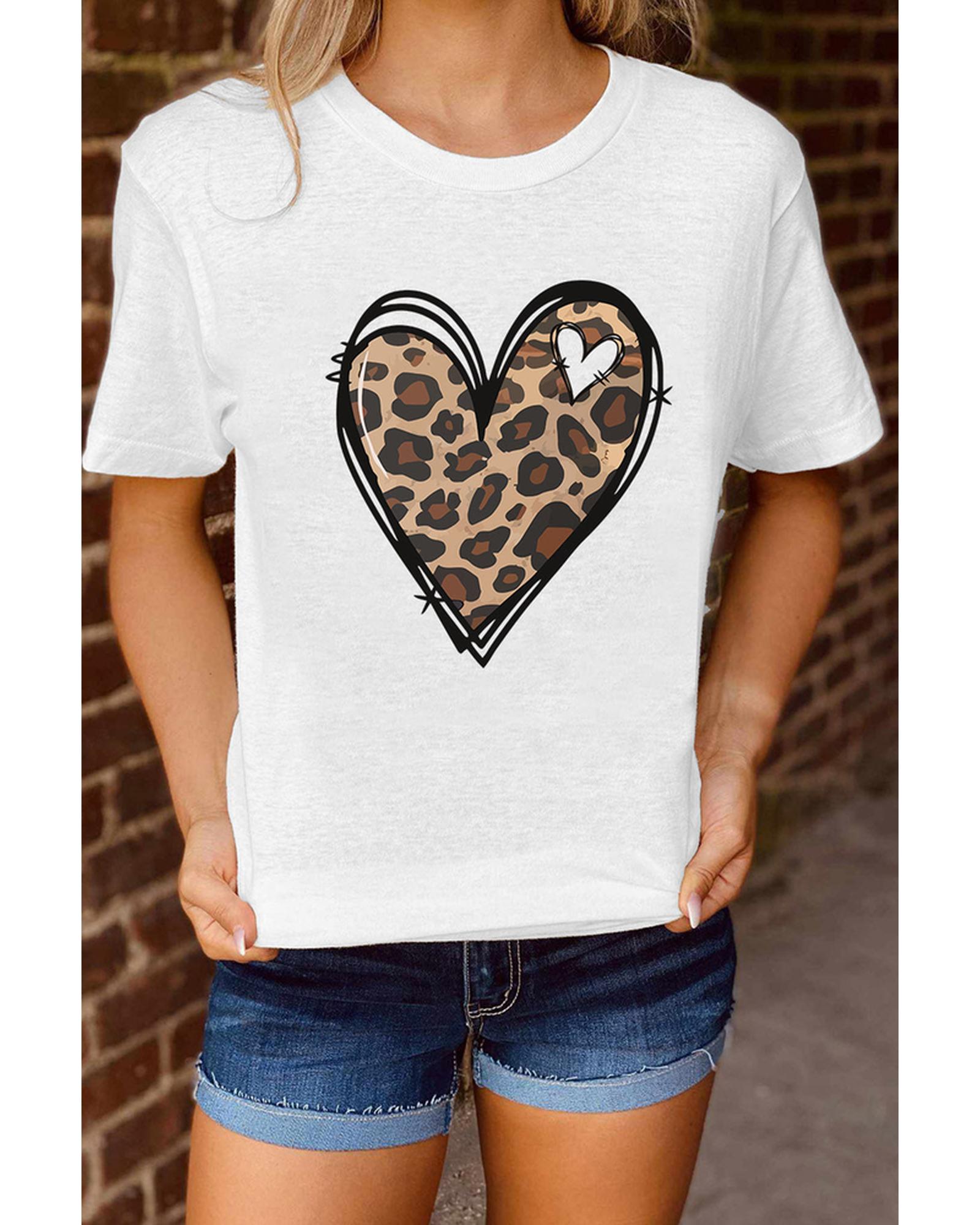 Azura Exchange Leopard Heart Pattern Print T-Shirt - S