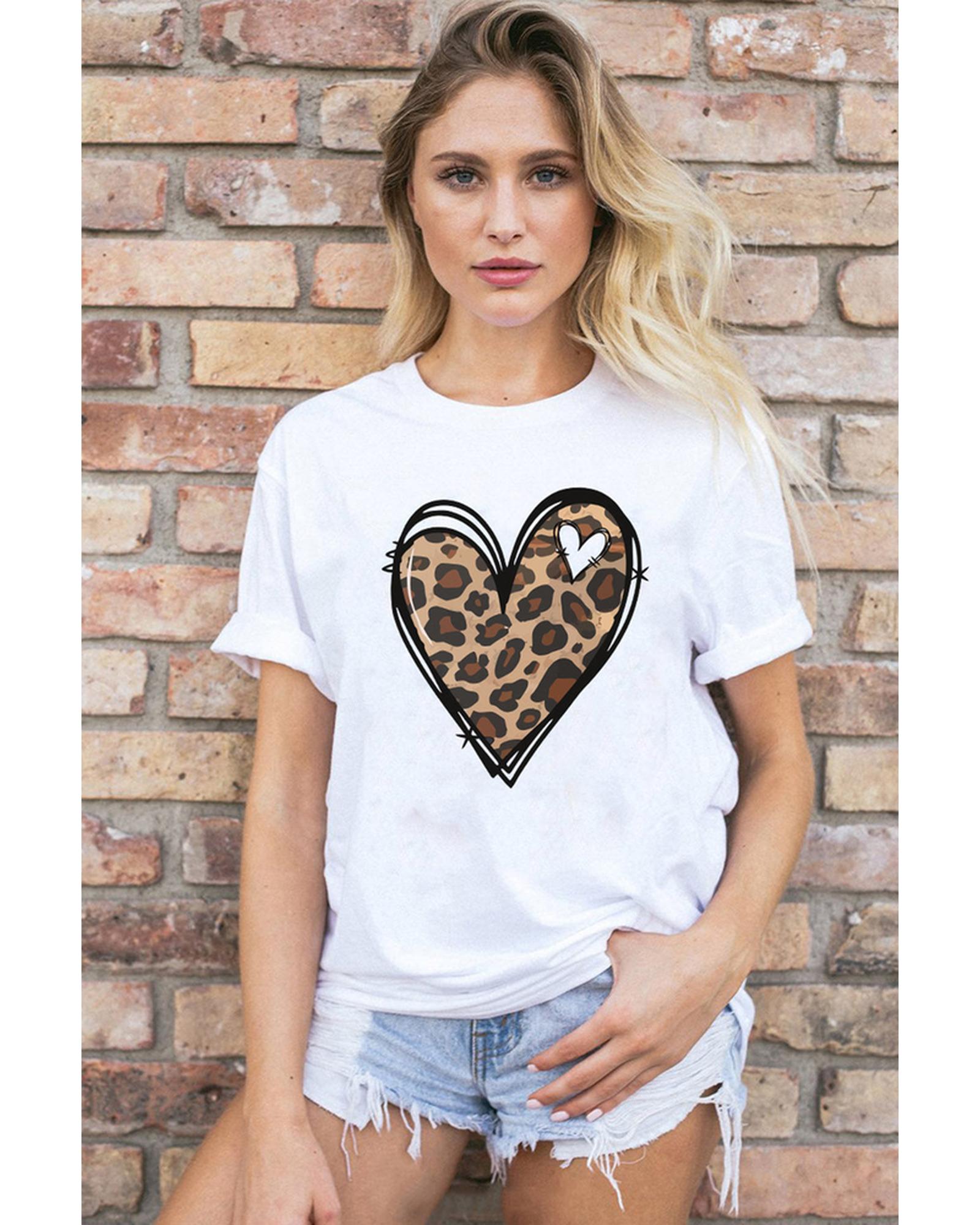 Azura Exchange Leopard Heart Pattern Print T-Shirt - S