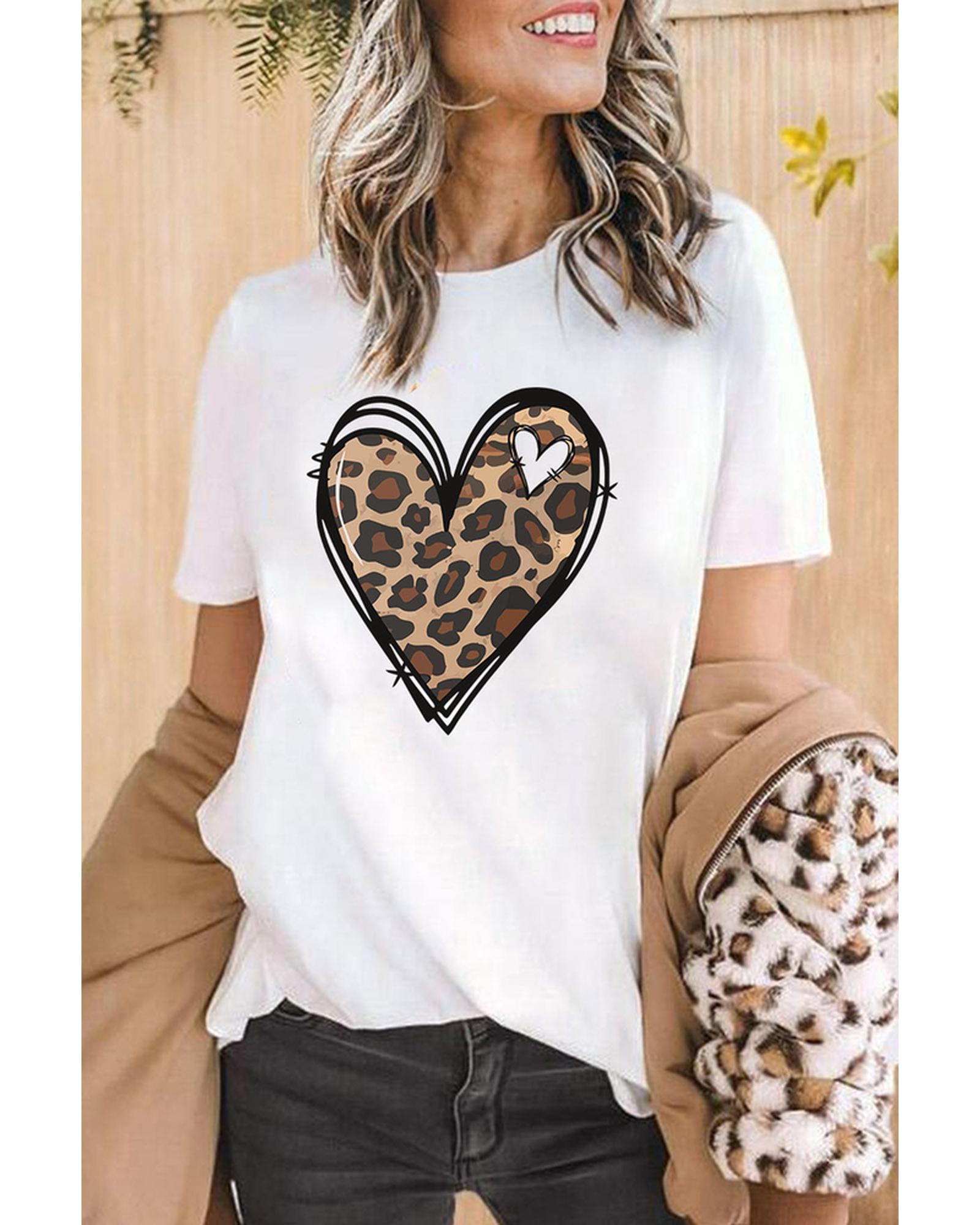 Azura Exchange Leopard Heart Pattern Print T-Shirt - S