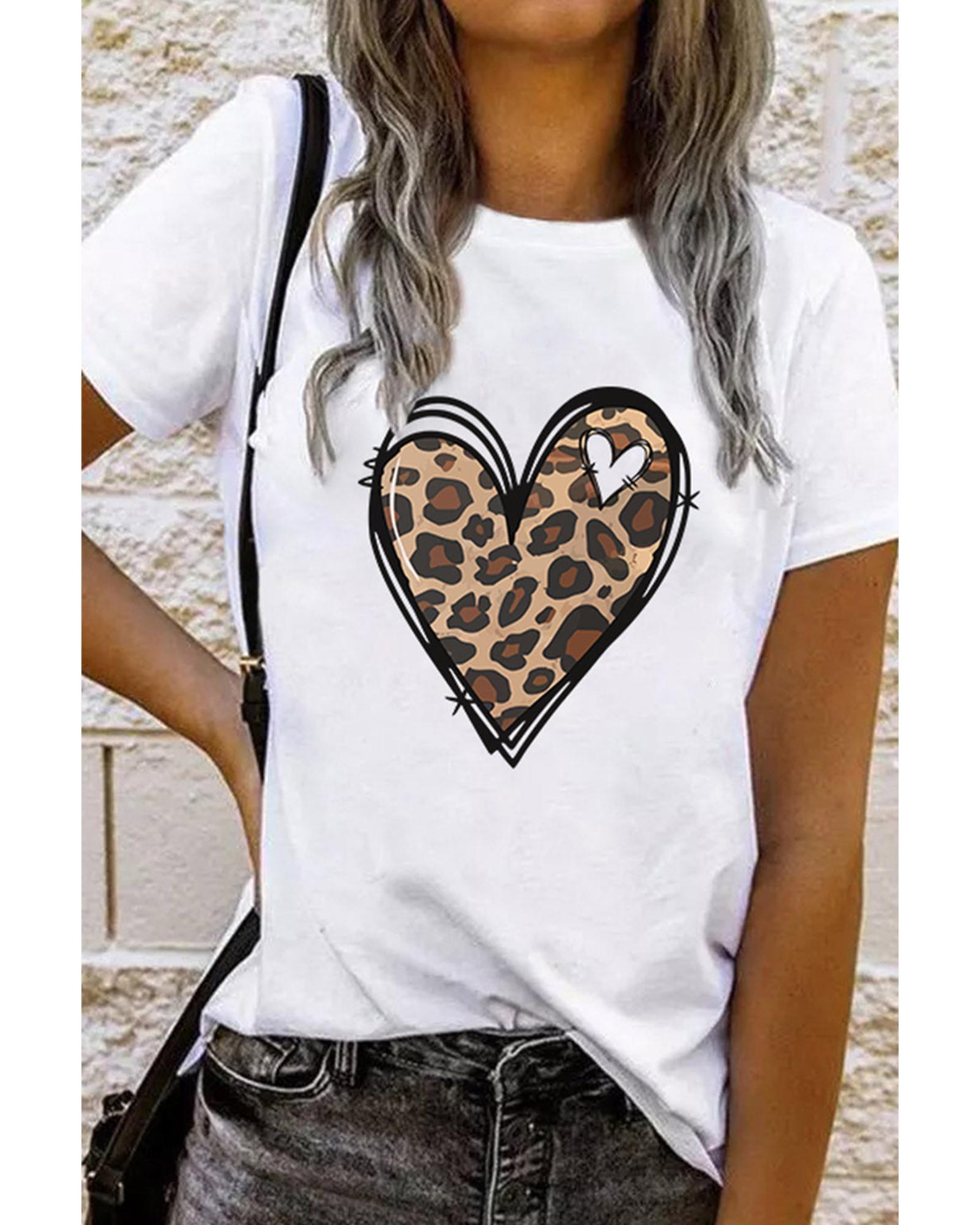 Azura Exchange Leopard Heart Pattern Print T-Shirt - S