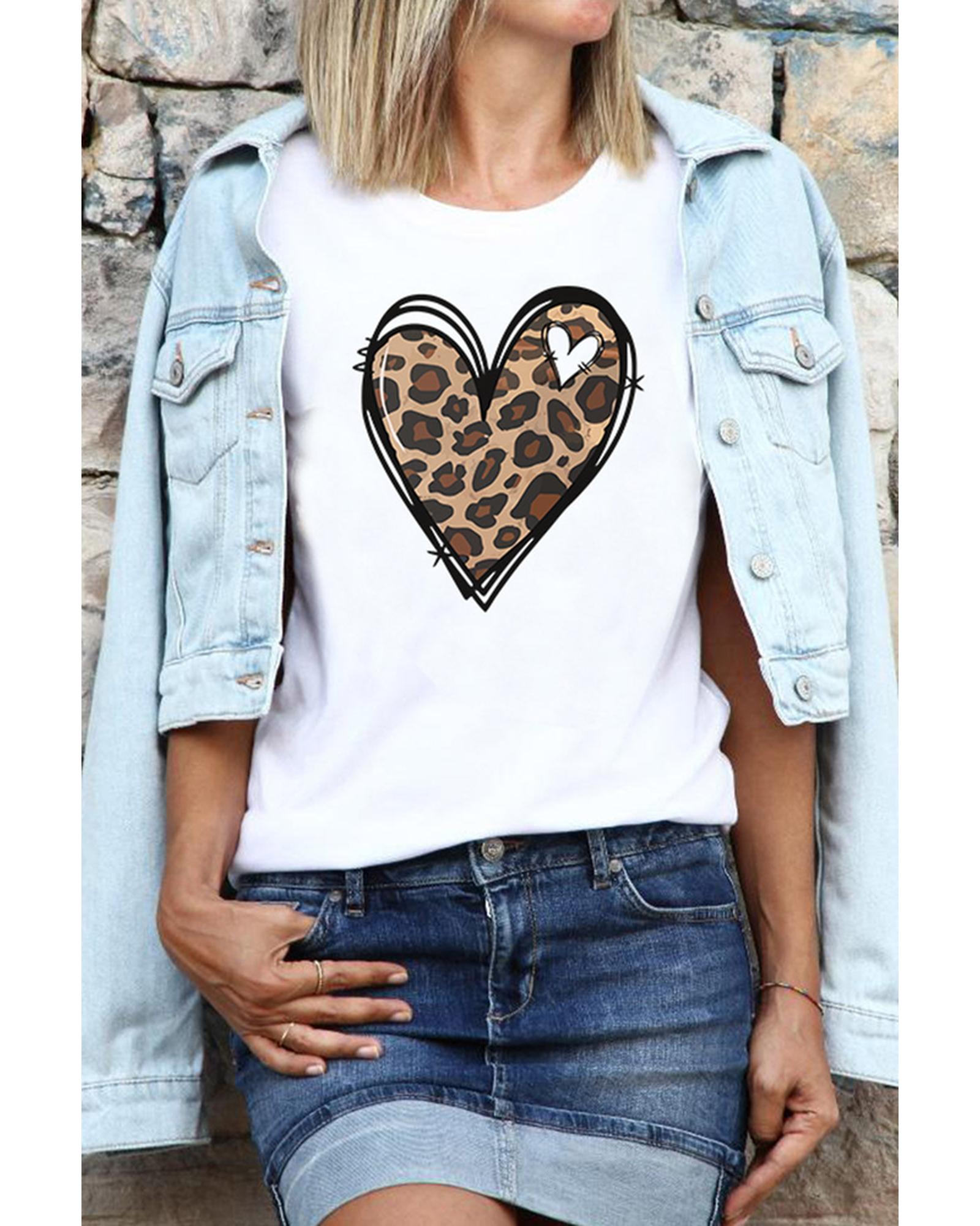 Azura Exchange Leopard Heart Pattern Print T-Shirt - S