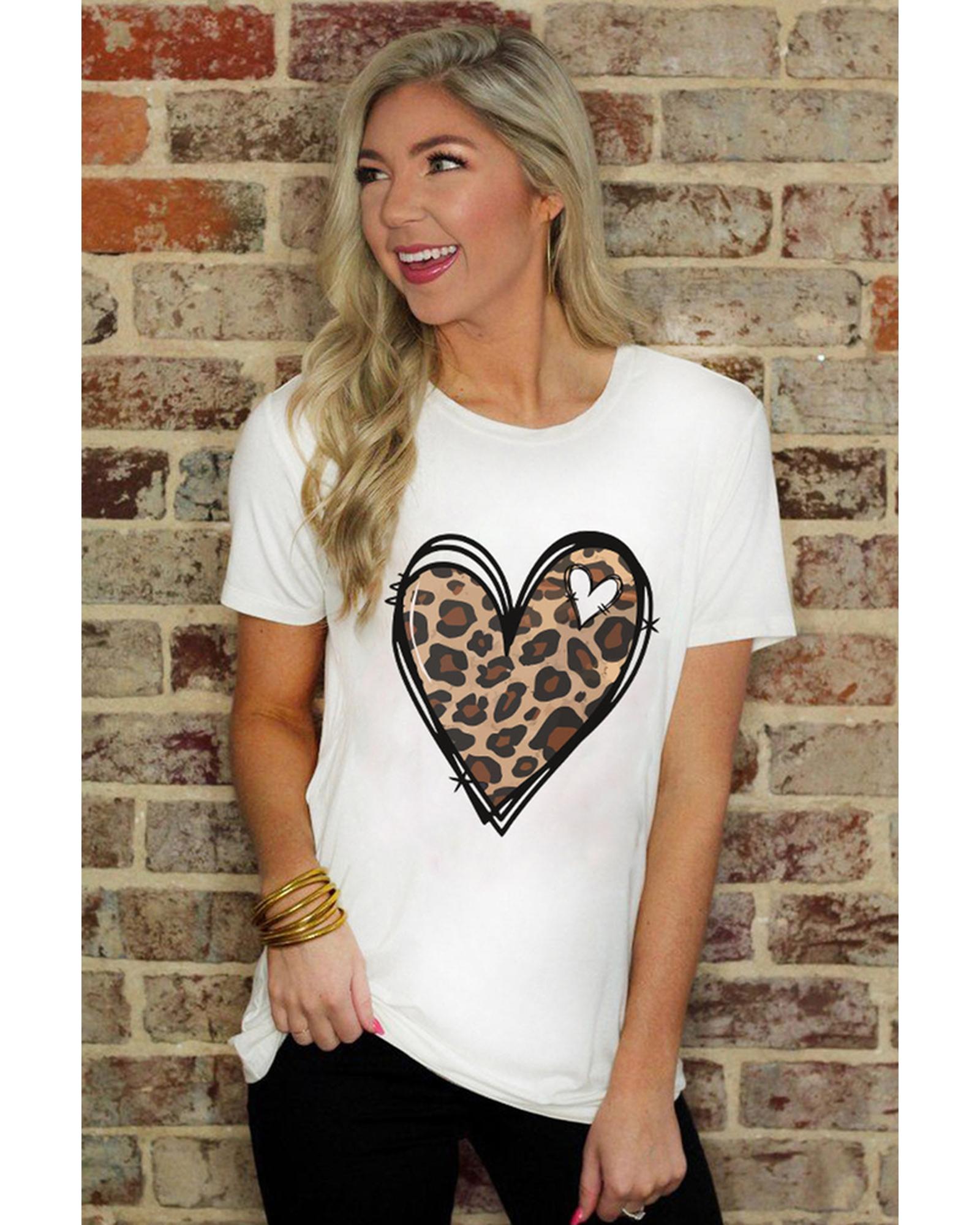 Azura Exchange Leopard Heart Pattern Print T-Shirt - S