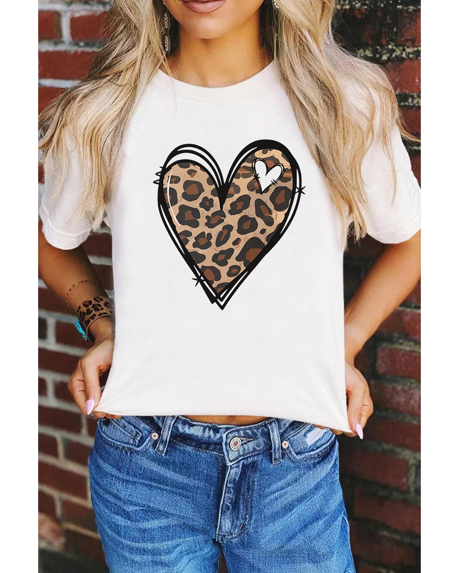 Azura Exchange Leopard Heart Pattern Print T-Shirt - S