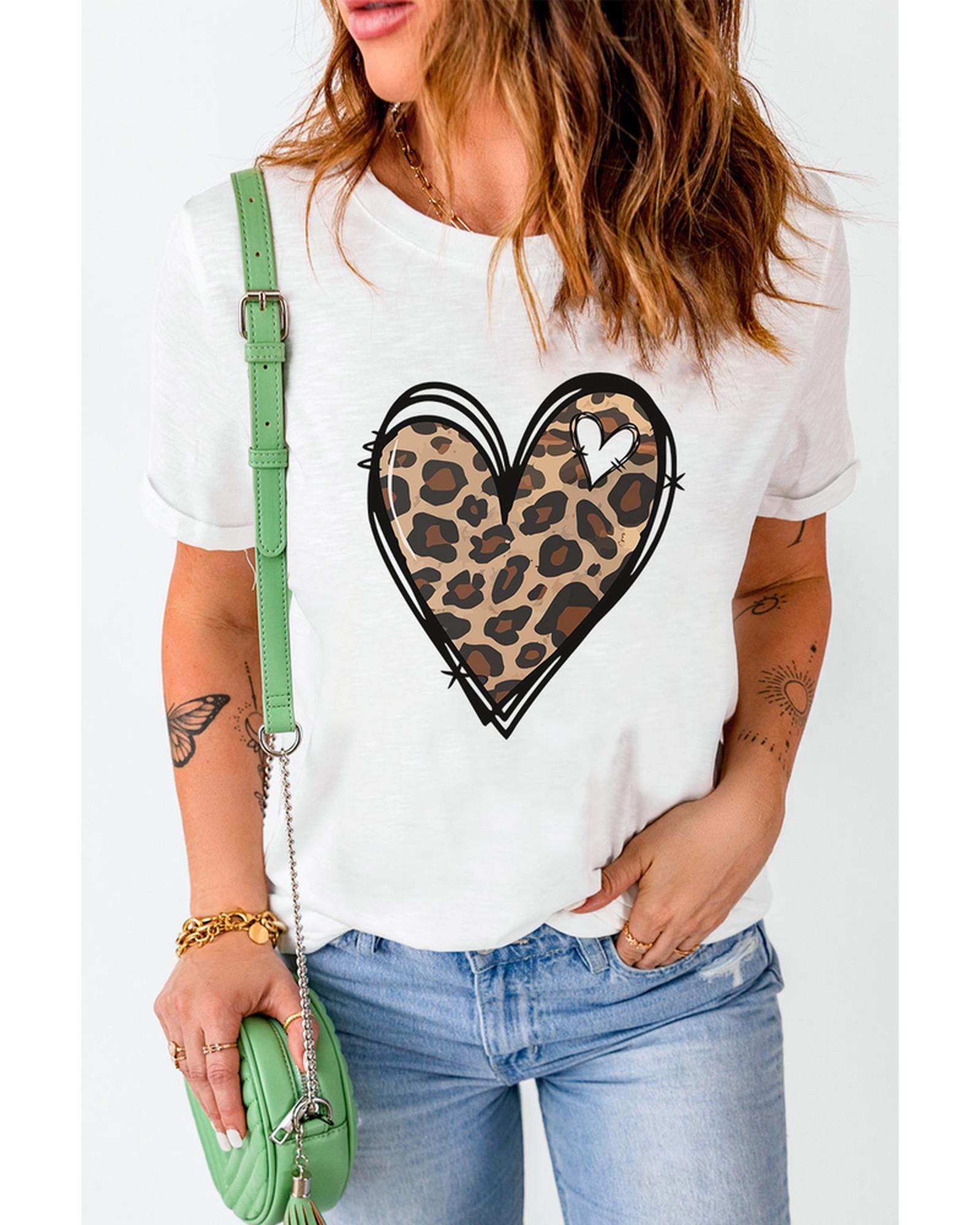 Azura Exchange Leopard Heart Pattern Print T-Shirt - S