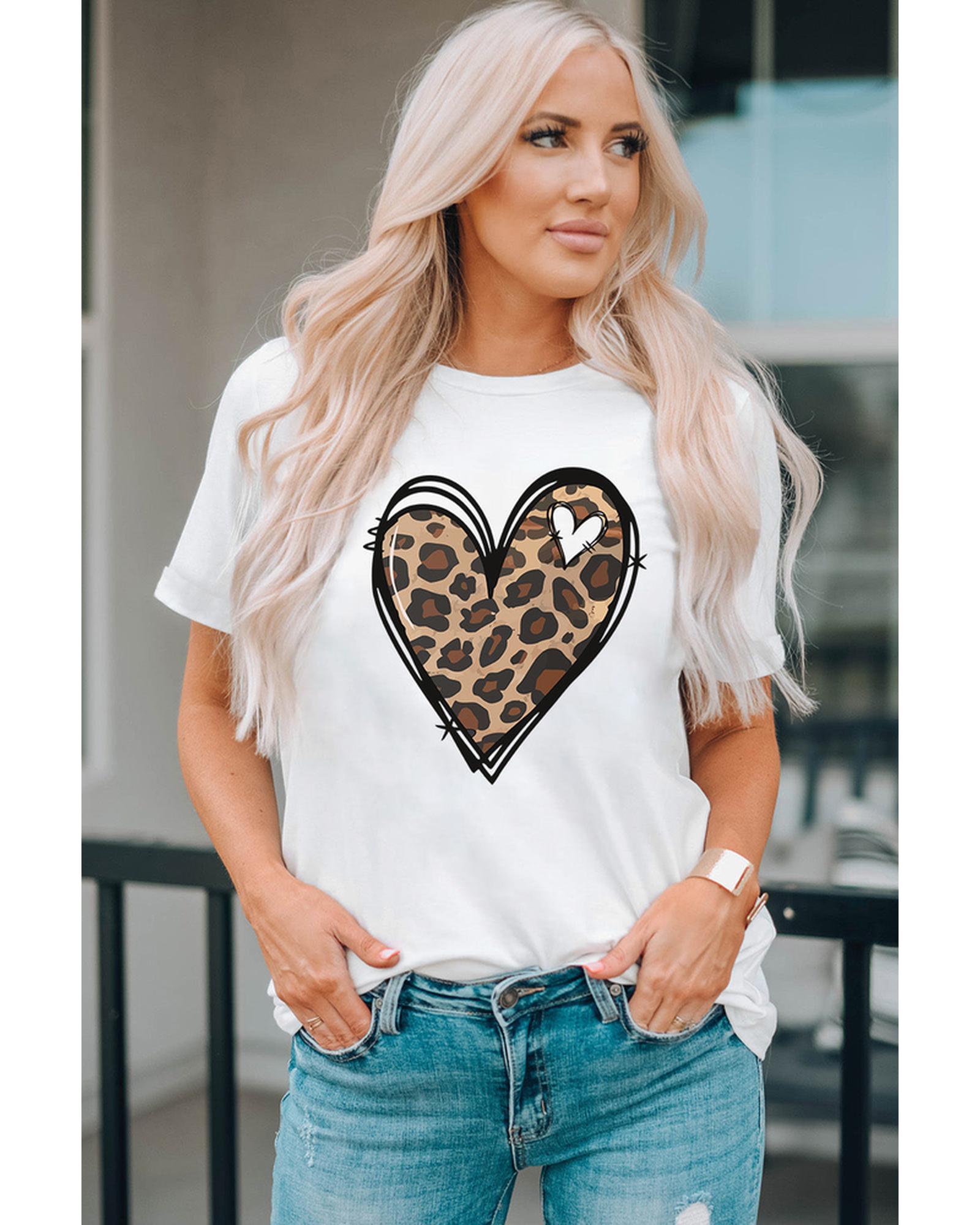 Azura Exchange Leopard Heart Pattern Print T-Shirt - S