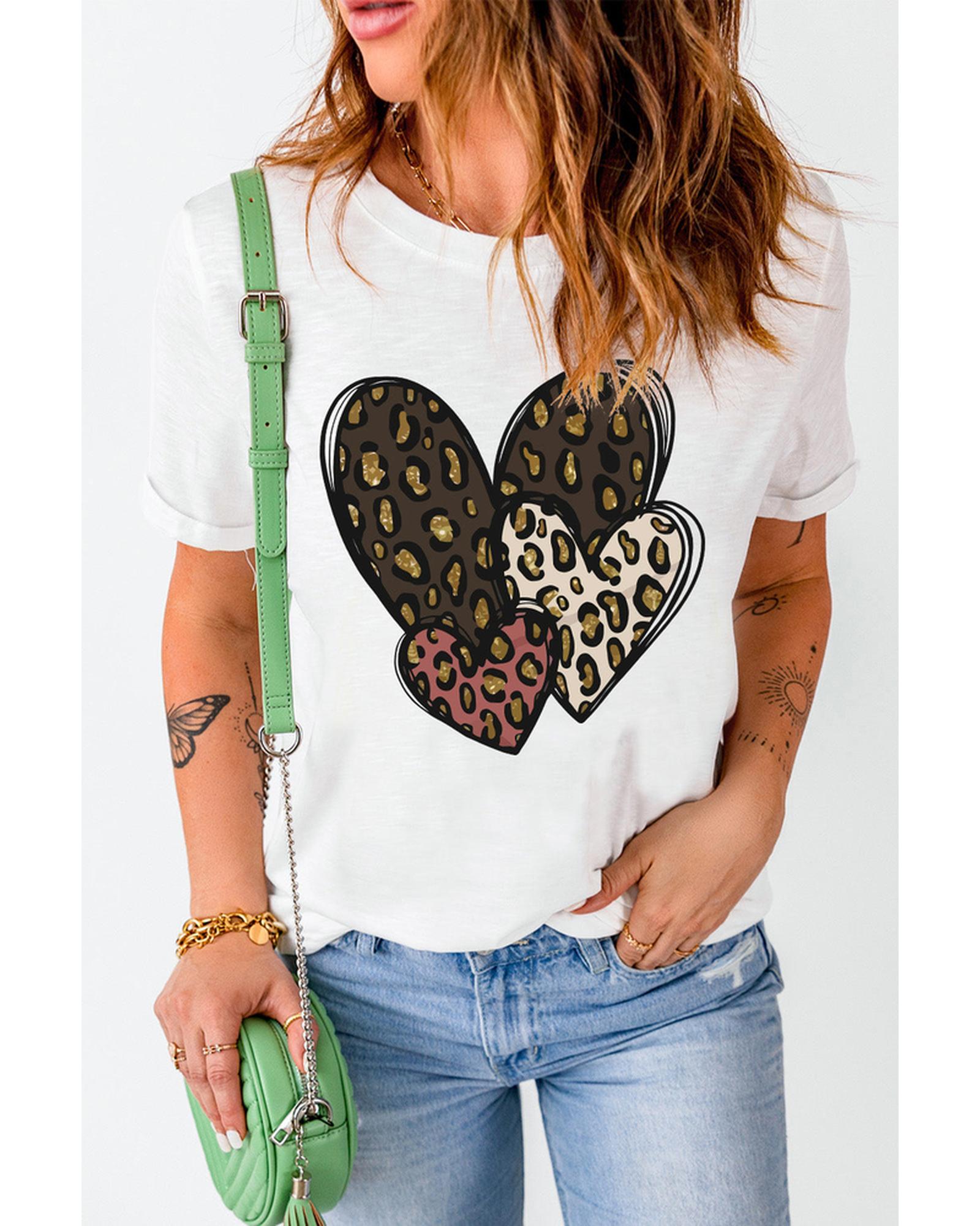 Azura Exchange Leopard Heart Shaped Print Tee - L
