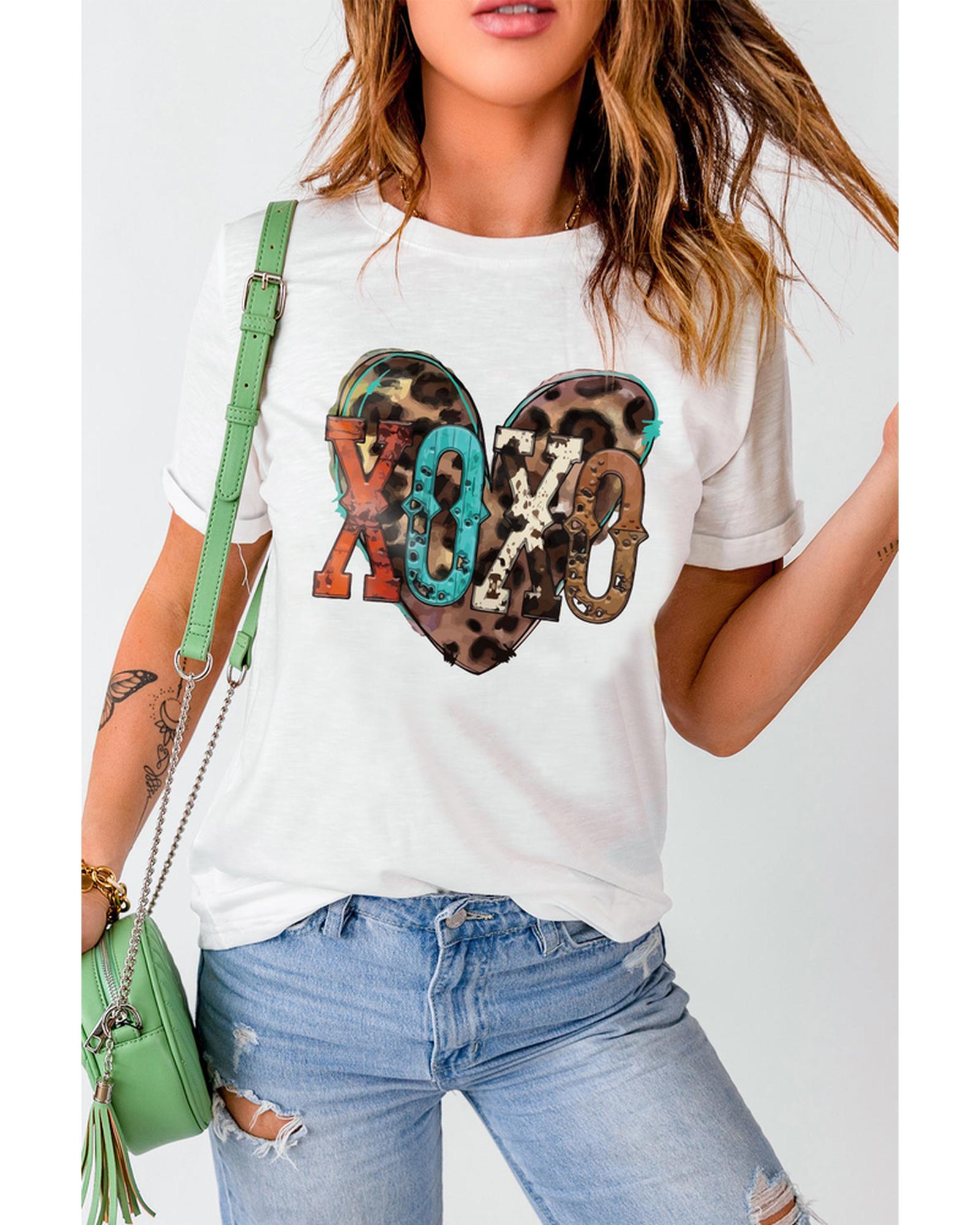 Azura Exchange Heart Shaped Print Crew Neck Graphic Tee - L