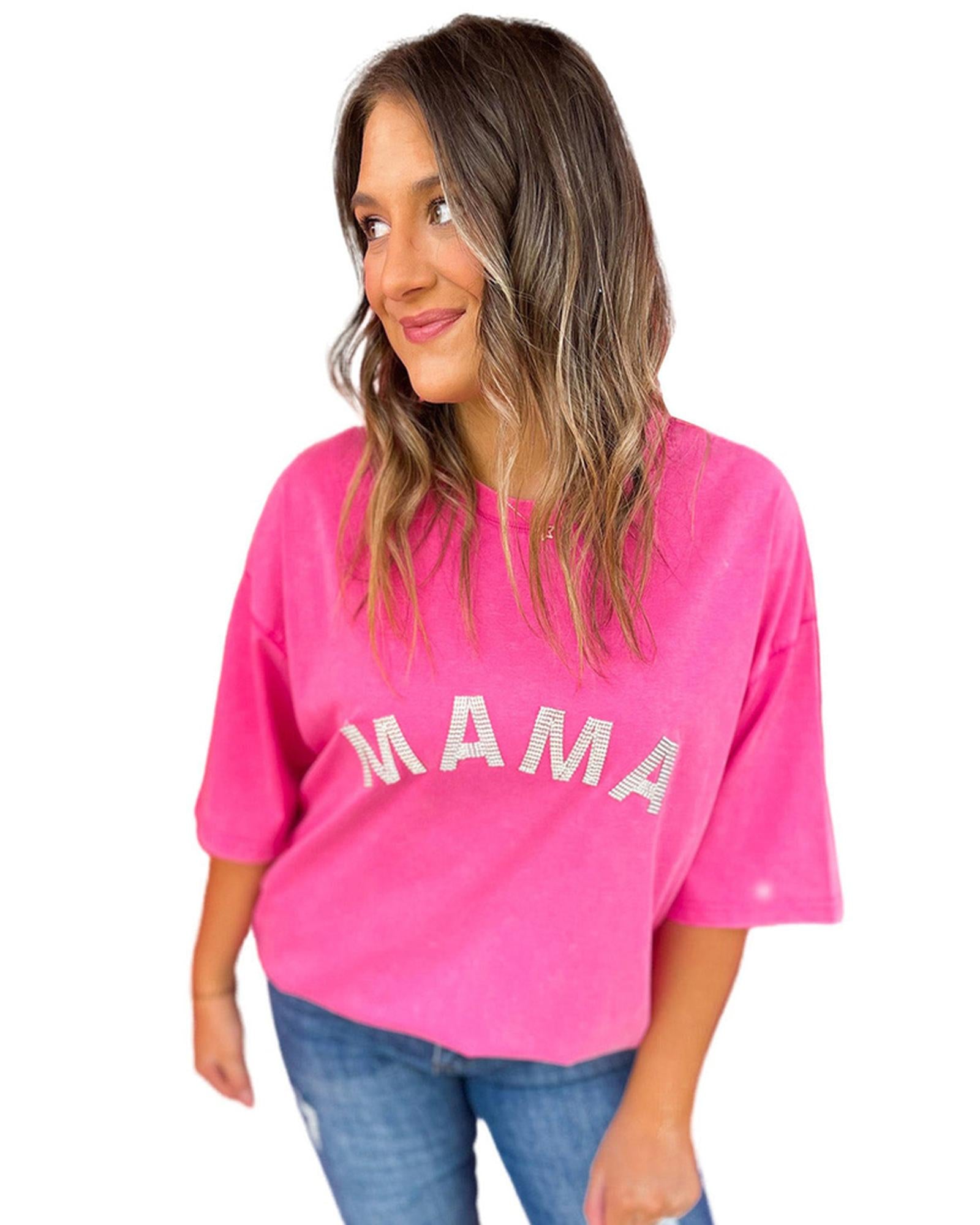 Azura Exchange MAMA Rhinestone Graphic T-Shirt - S
