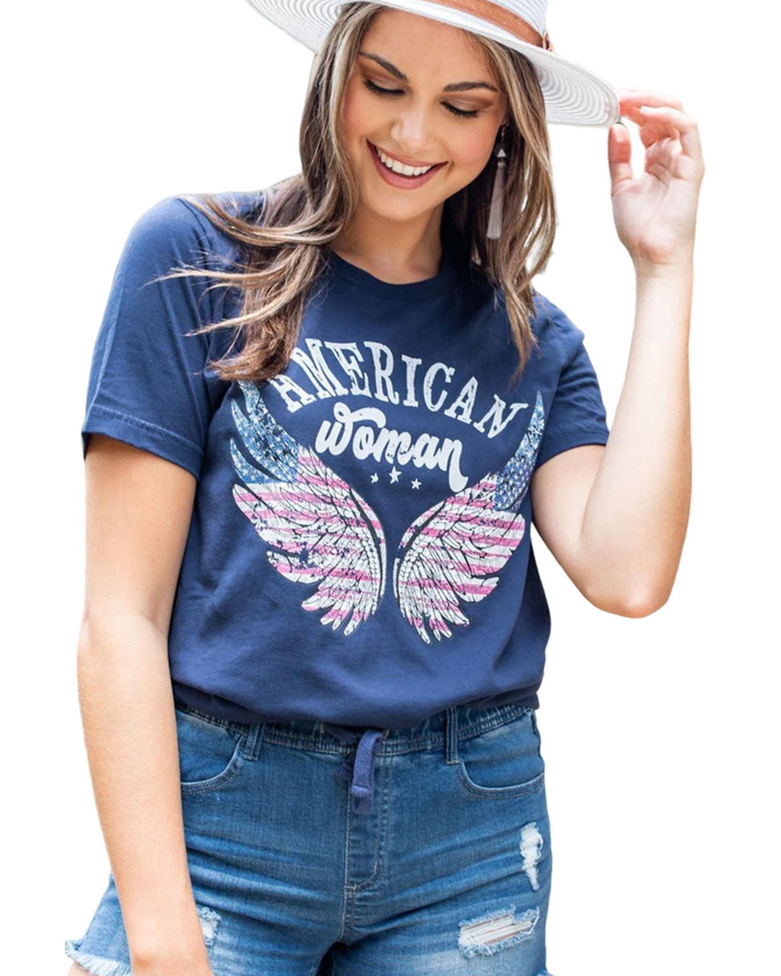 Azura Exchange American Woman Eagle Wing Flag Graphic Tee - M