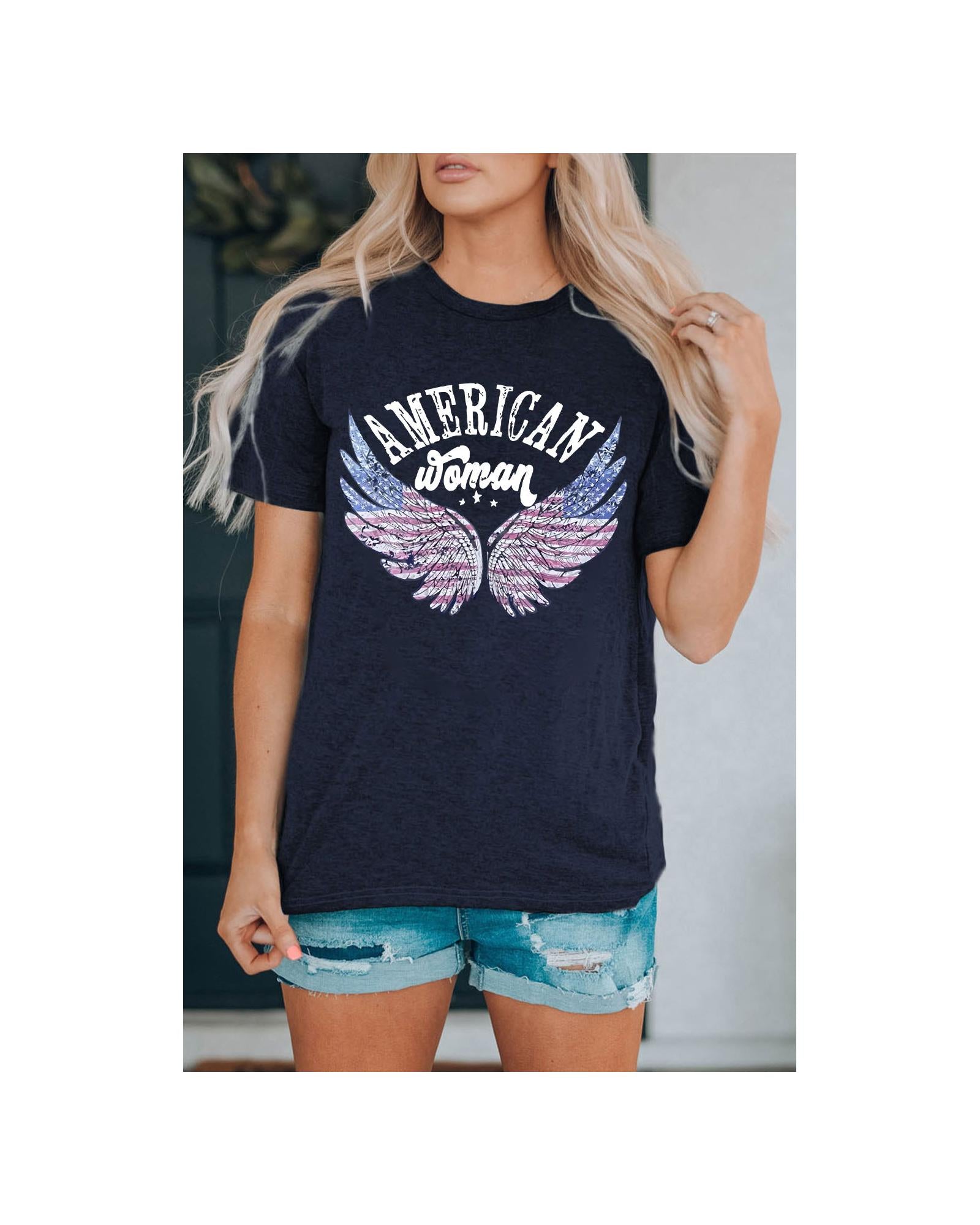 Azura Exchange American Woman Eagle Wing Flag Graphic Tee - M
