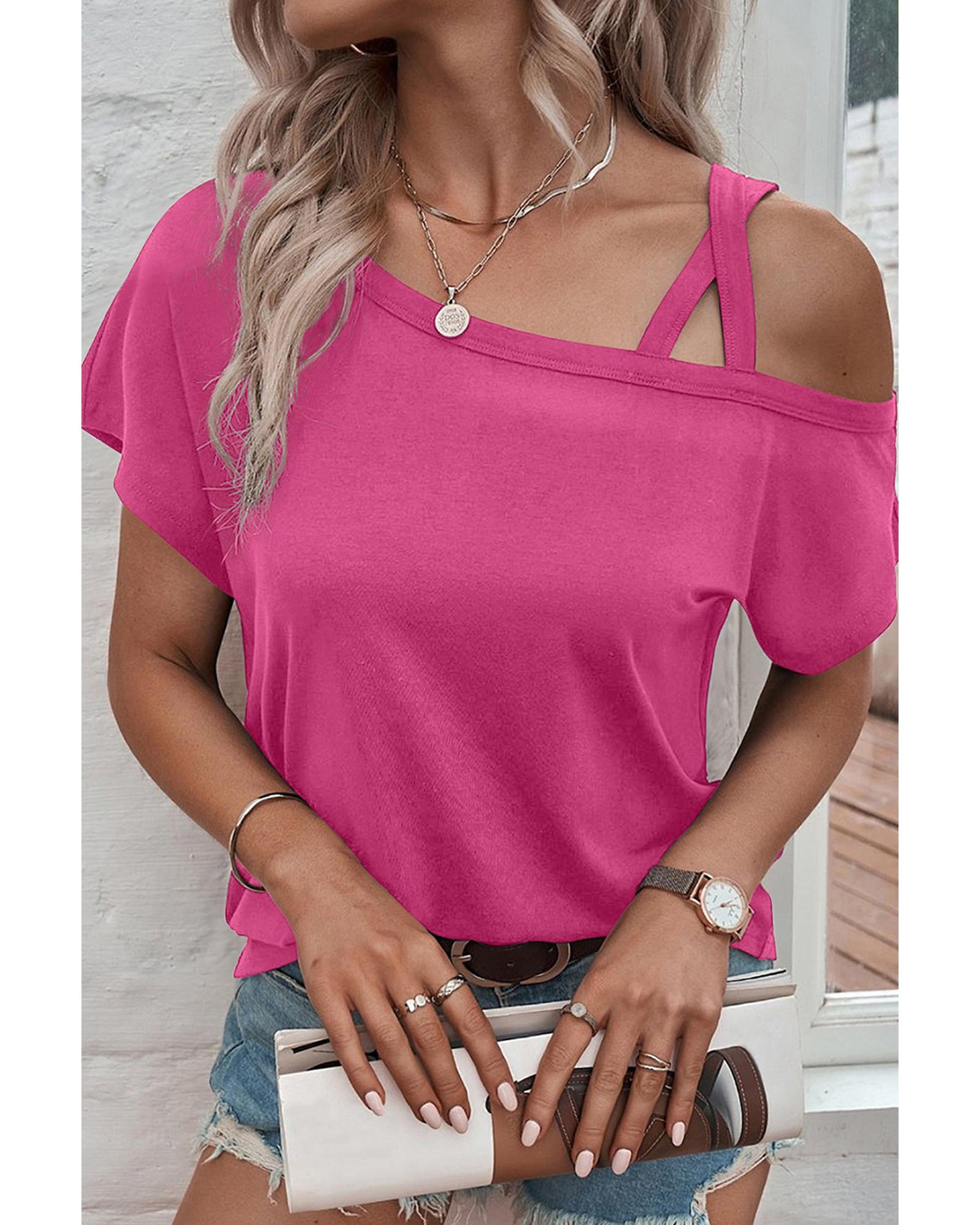 Azura Exchange One Shoulder Asymmetric Criss Cross T-Shirt - XL