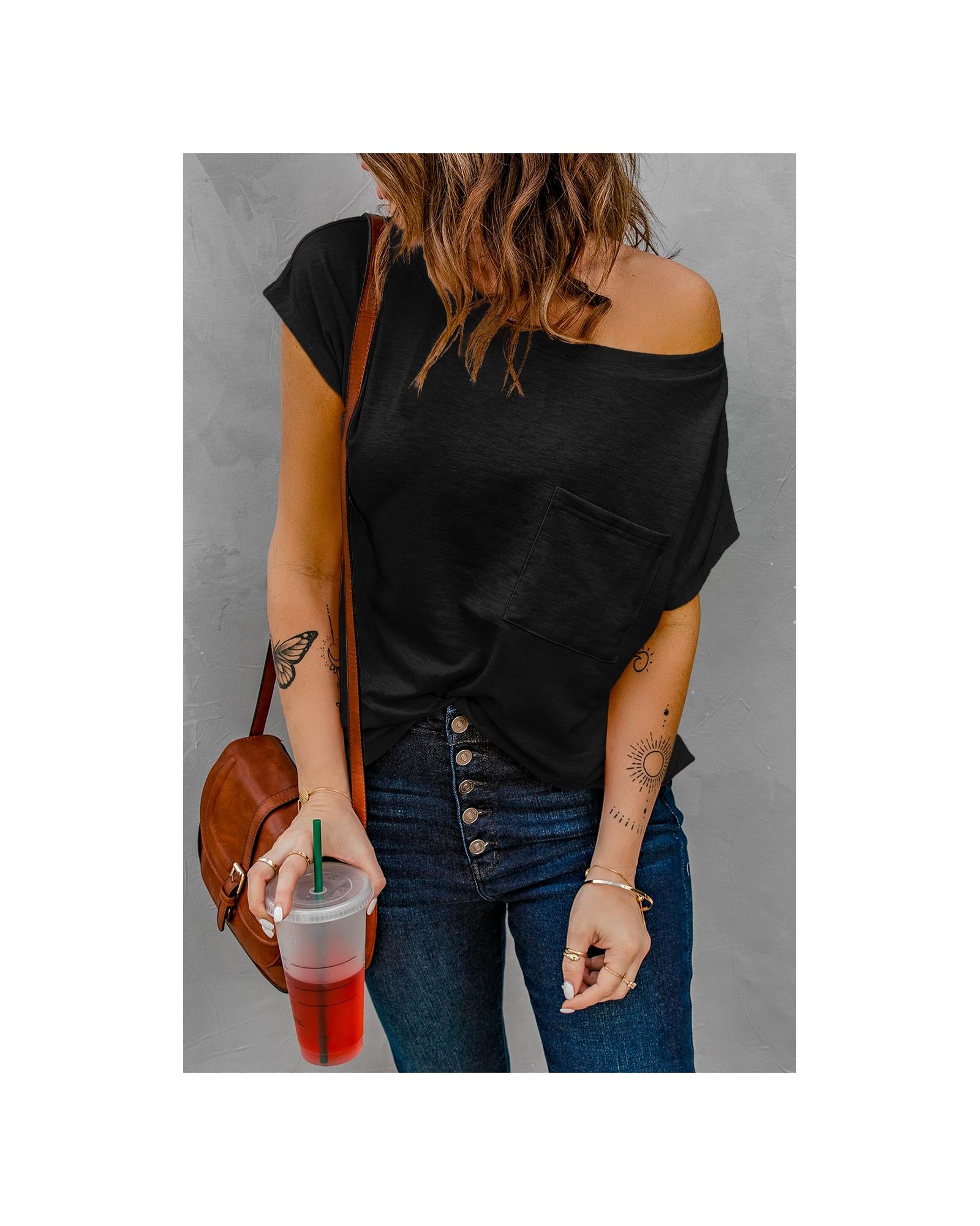 Azura Exchange Pocketed Tee with Side Slits - M