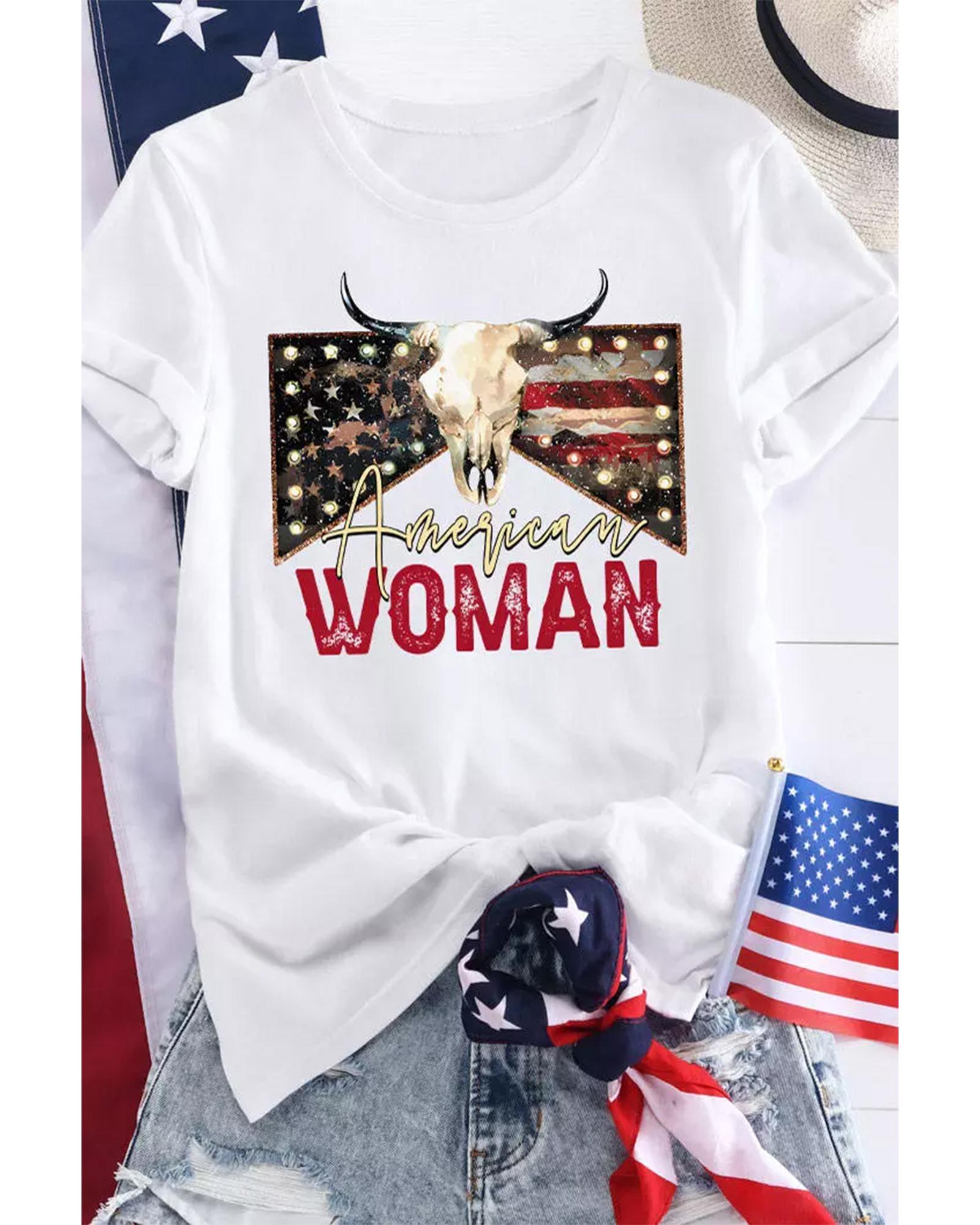 White American Woman Bull Skull Graphic T Shirt - M
