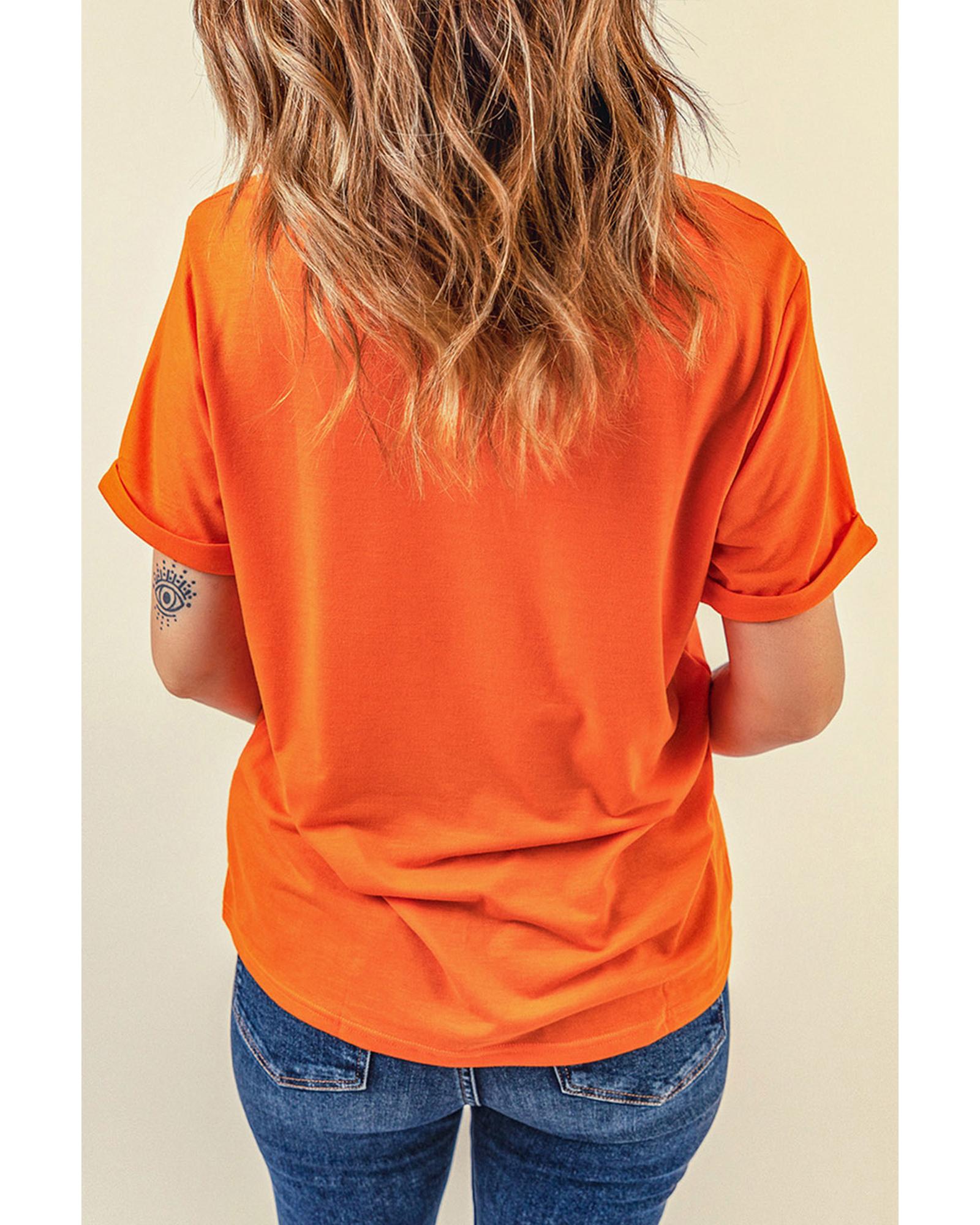 Orange Leopard Pumpkin Graphic Daily Fashion Tee - S
