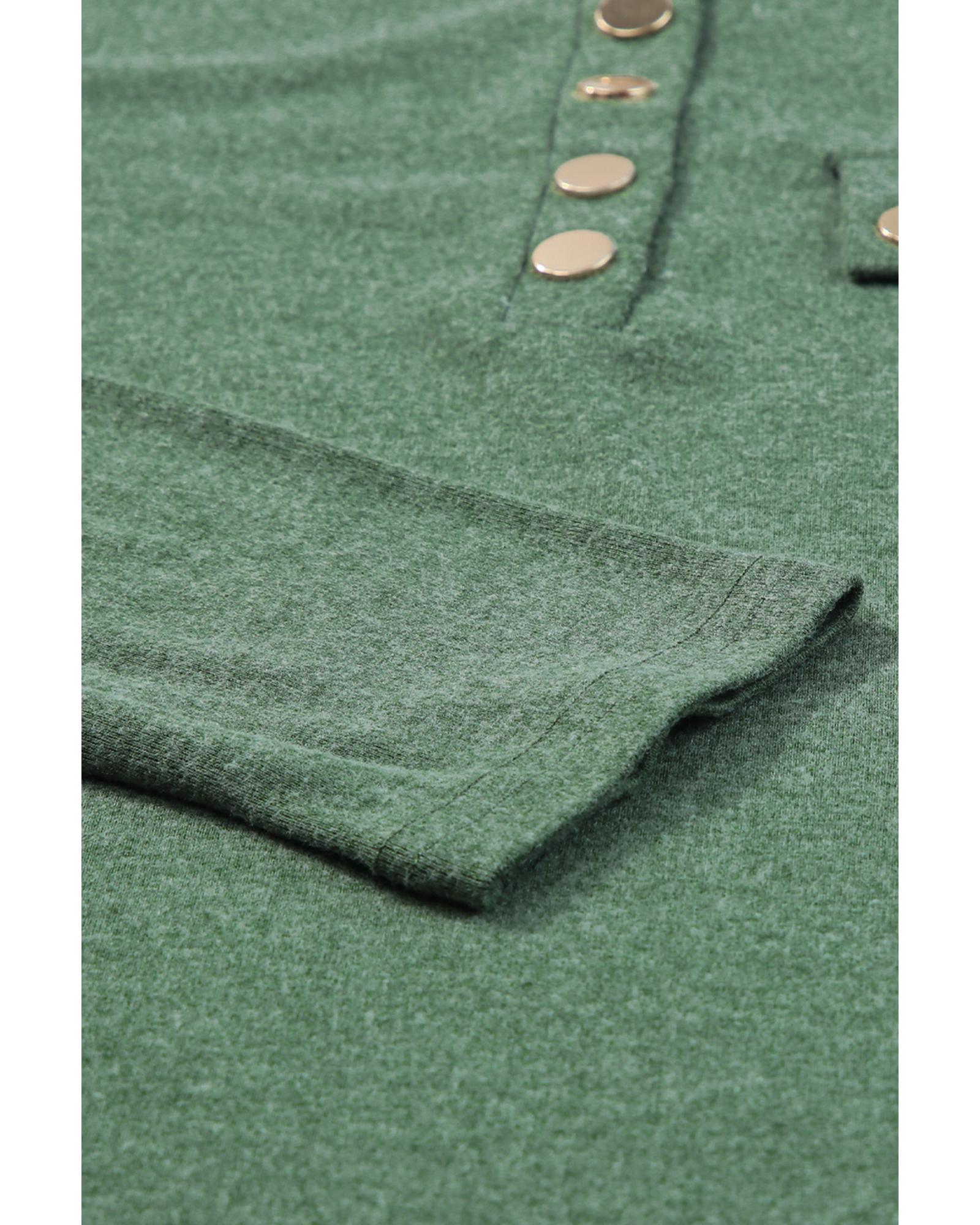 Mist Green Long Sleeve Snap Button Henley Top - S