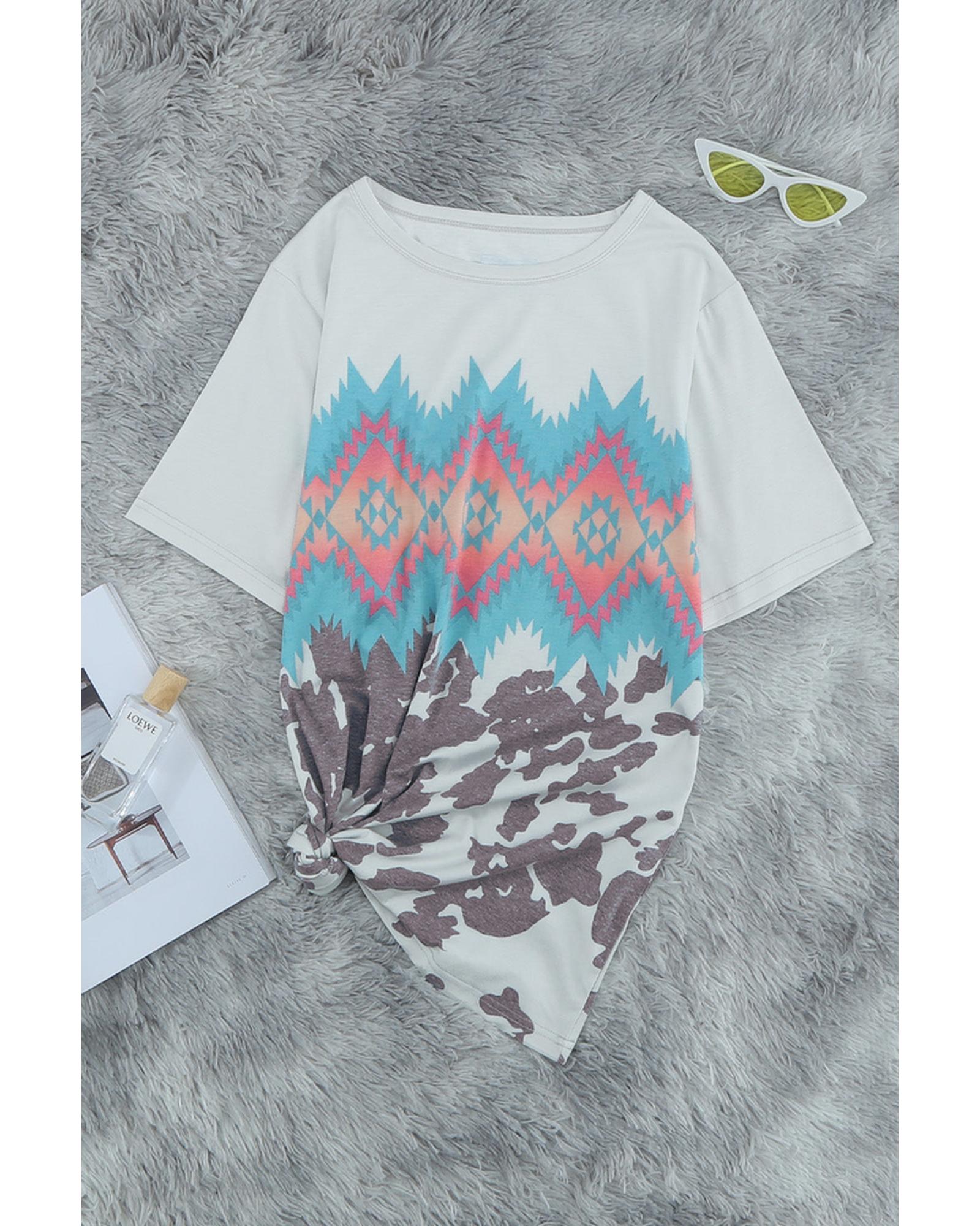 Azura Exchange Aztec Geometric Print T-shirt - M