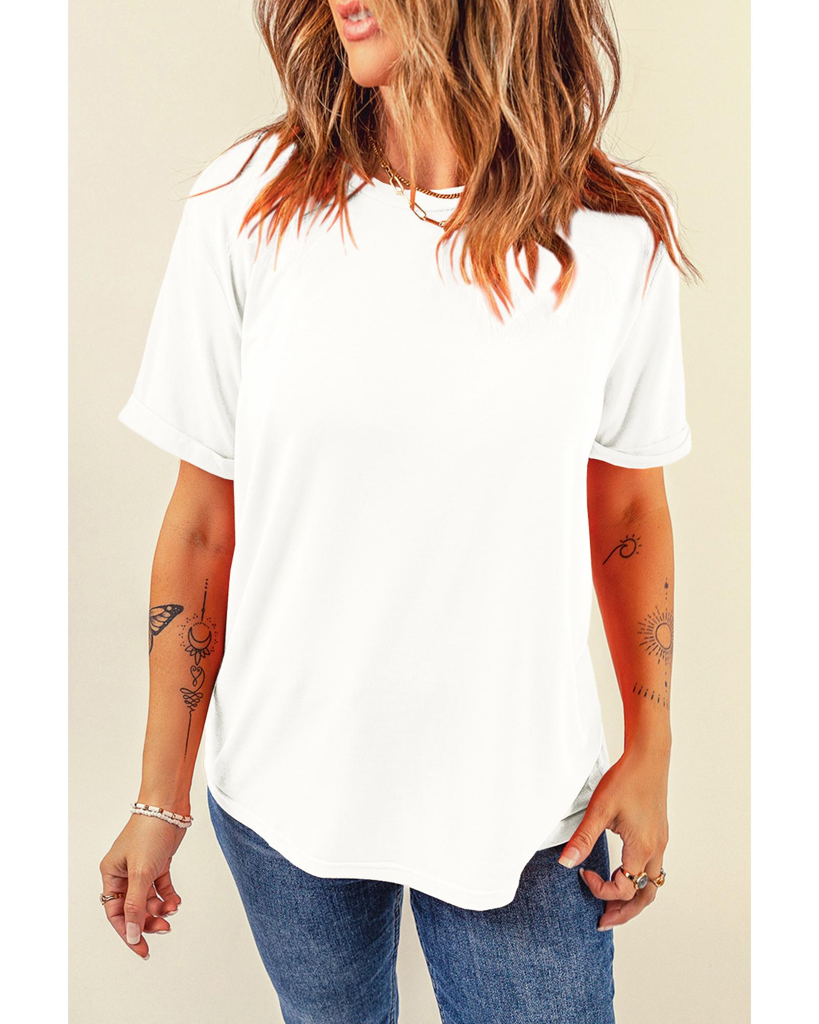 White Casual Plain Crew Neck Tee - 2XL