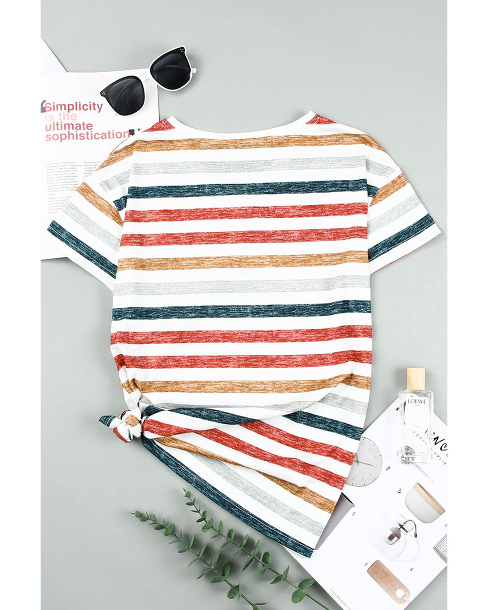 Azura Exchange Striped V Neck T-shirt - M
