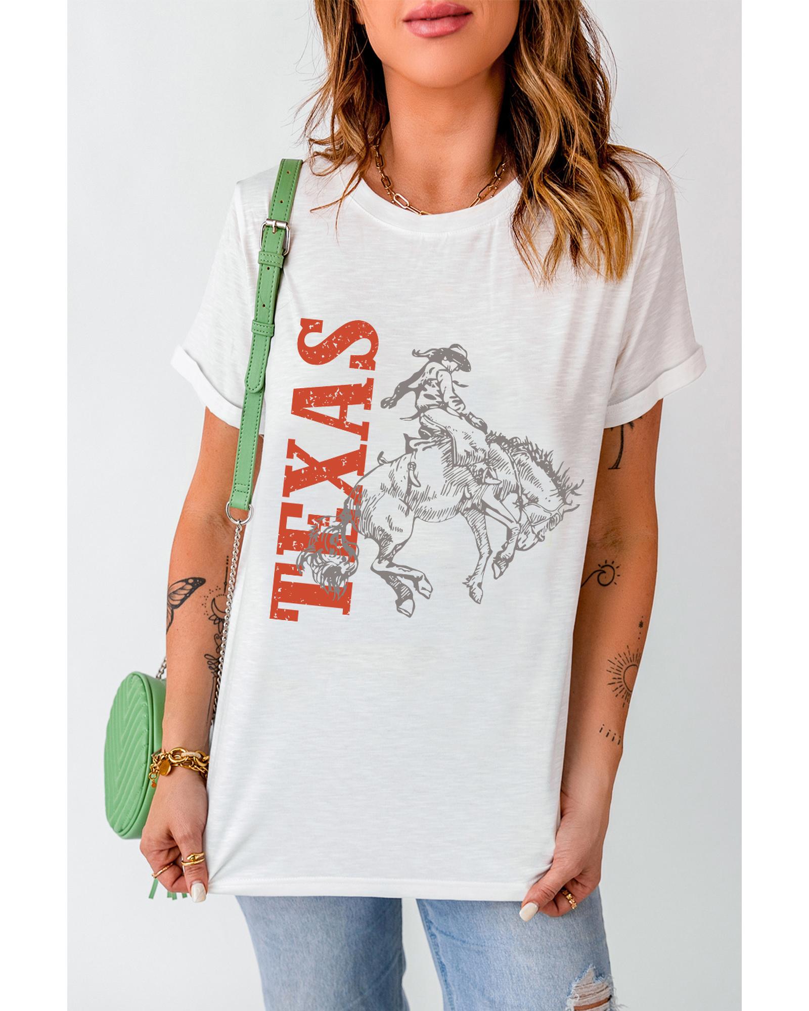 White TEXAS Cowboy Printed Western Fashion T Shirt - 2XL