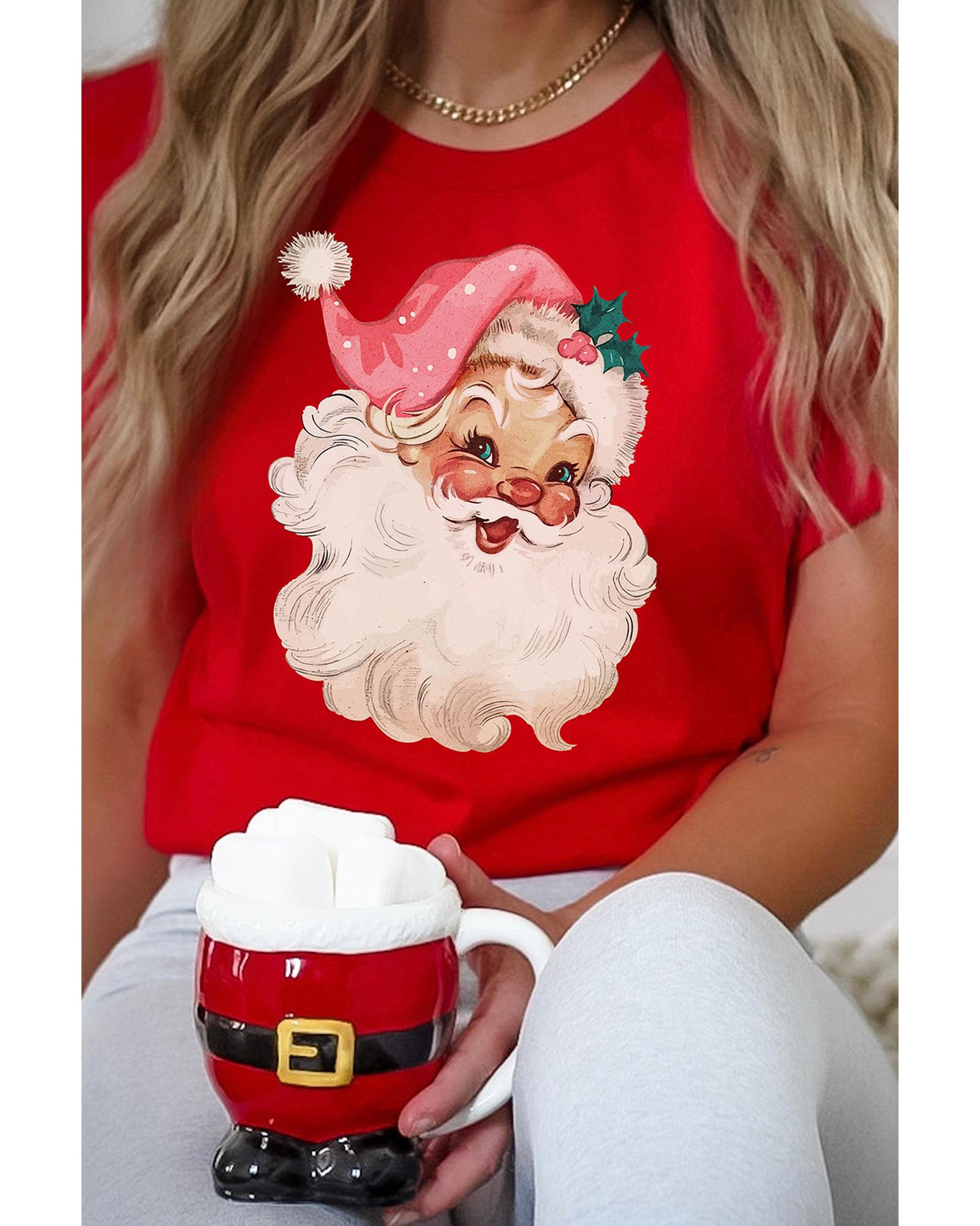 Red Christmas Santa Claus Print Crew Neck T Shirt - 2XL