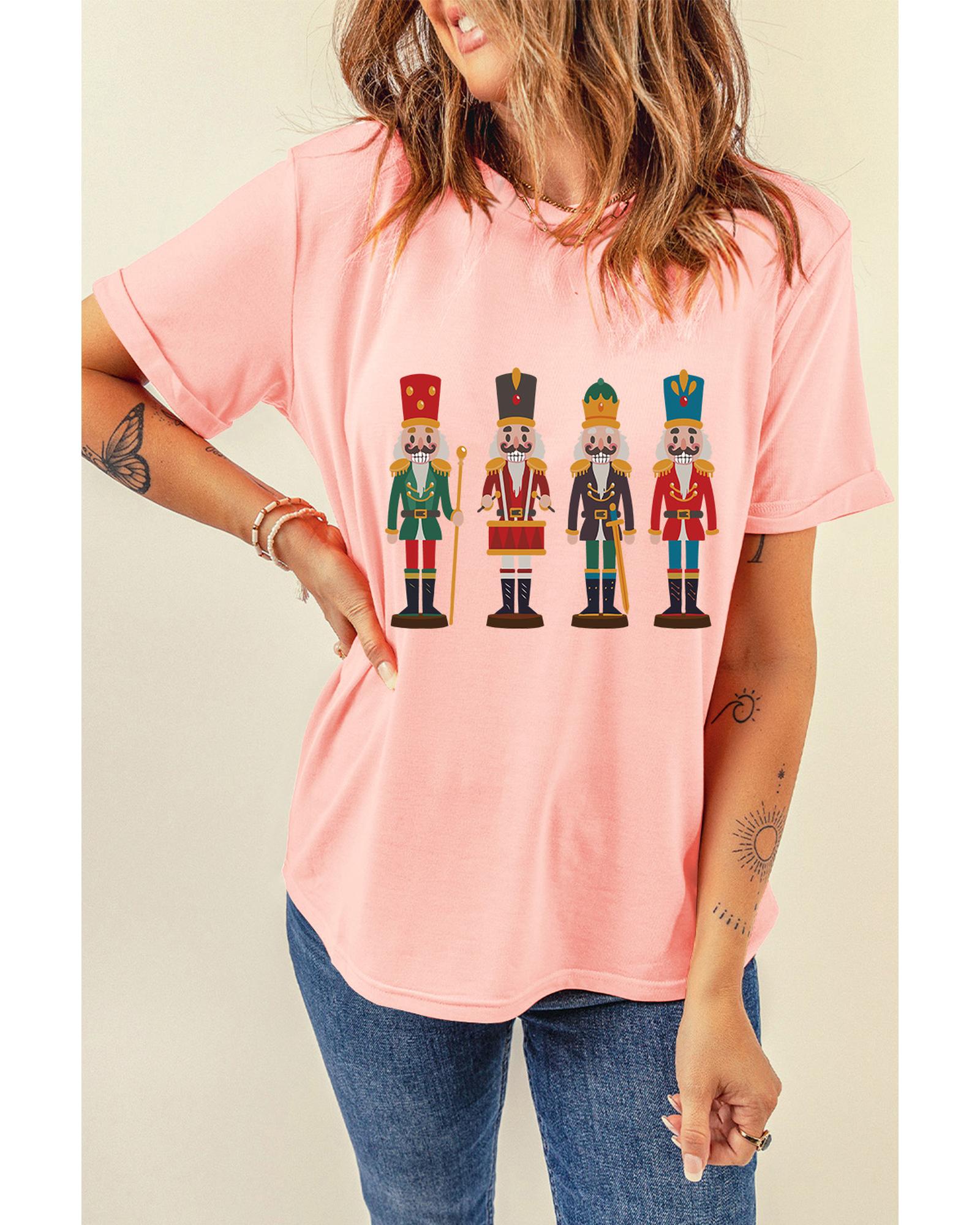 Pink Cute Nutcracker Graphic Crewneck Christmas T Shirt - 2XL