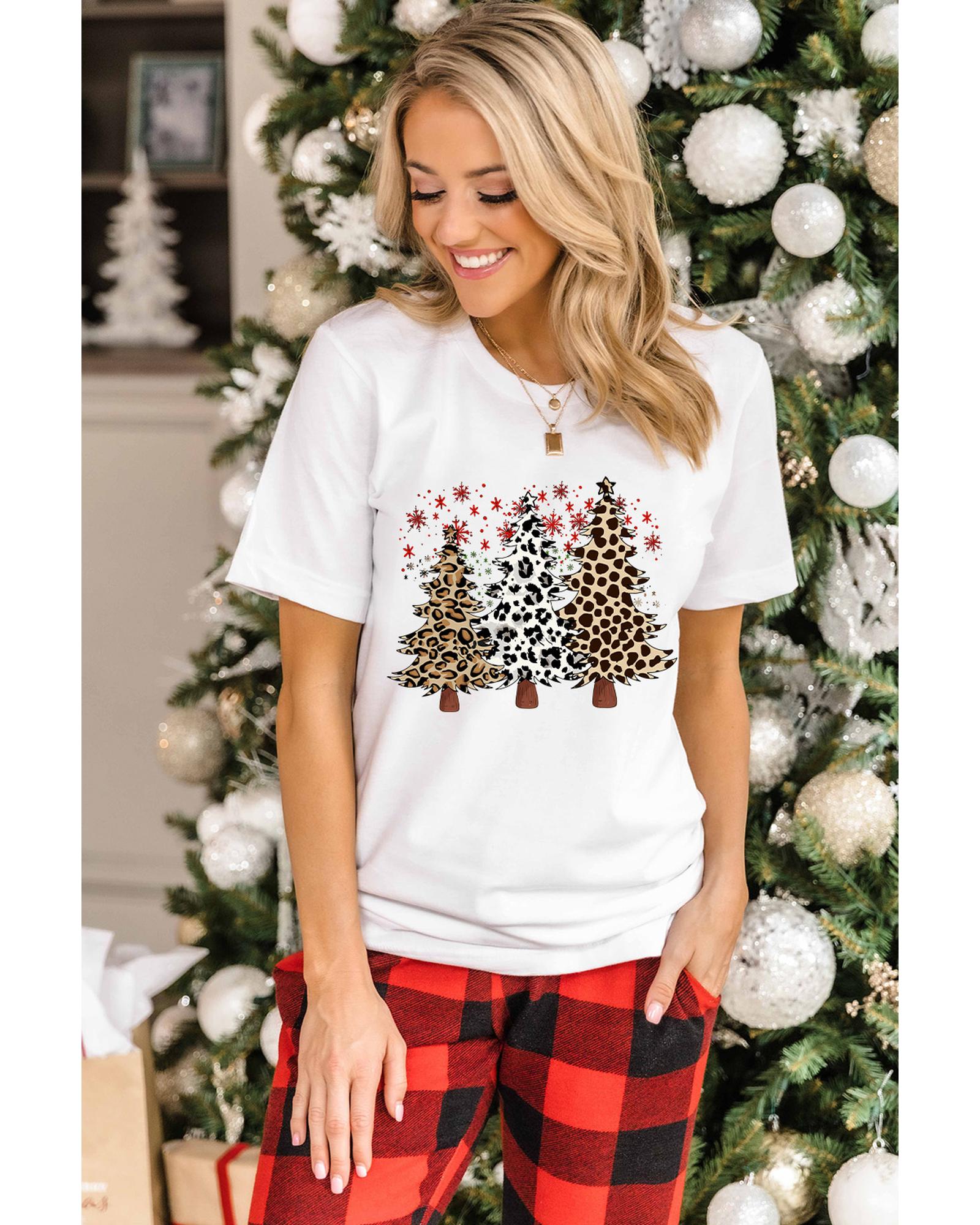 White Leopard Christmas Tree Graphic Crewneck Tee - 2XL