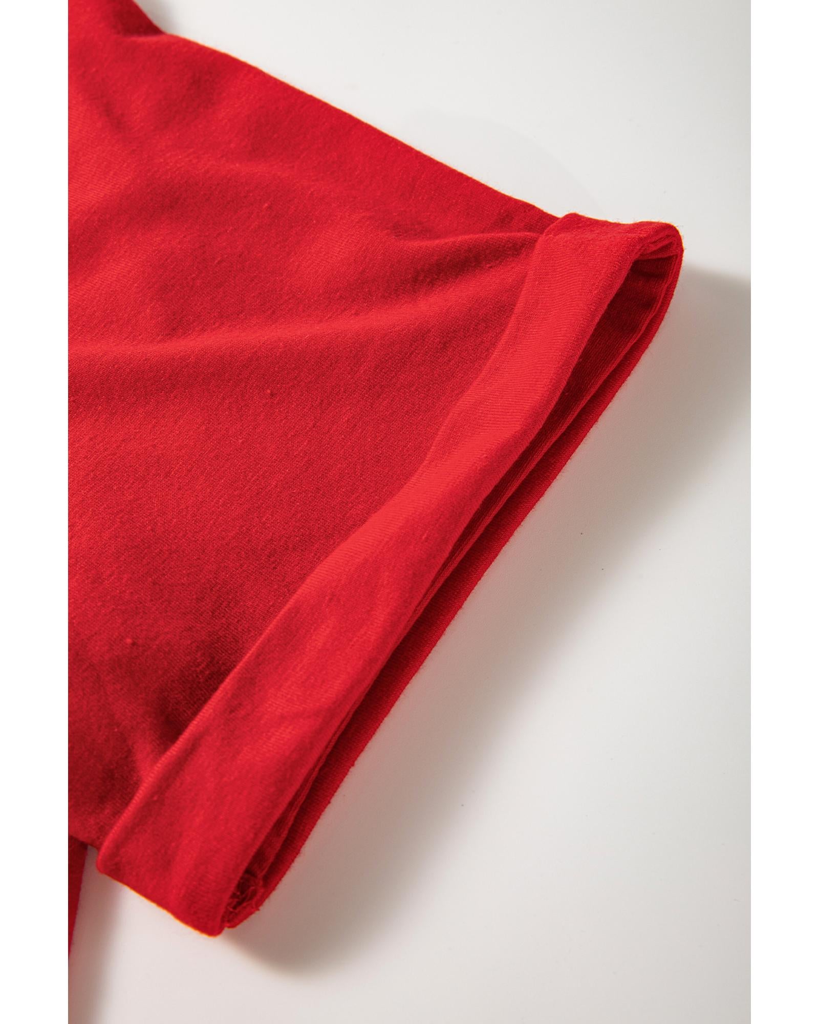 Red Christmas Tree Snowman Printed Crewneck T Shirt - 3XL