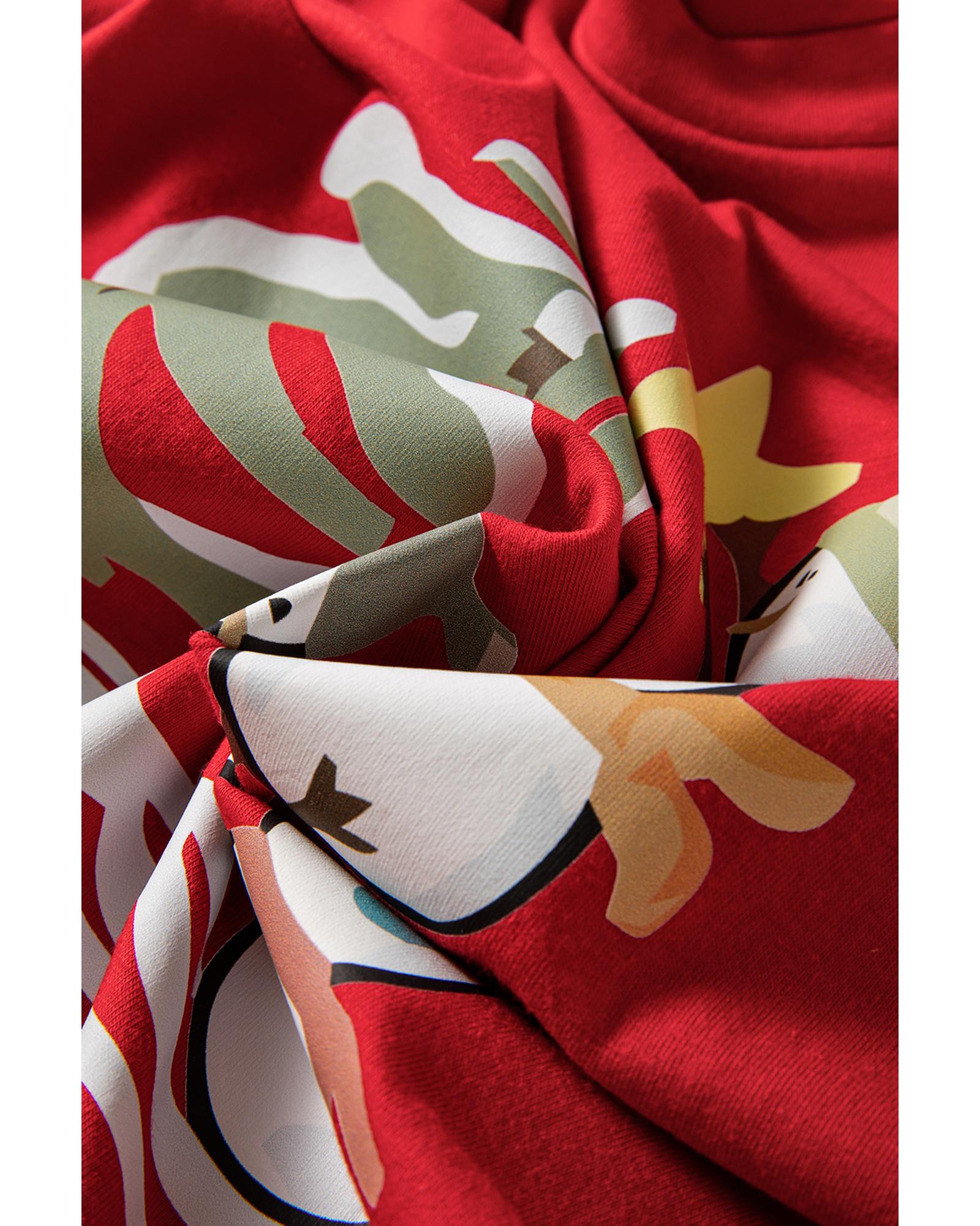 Red Christmas Tree Snowman Printed Crewneck T Shirt - L