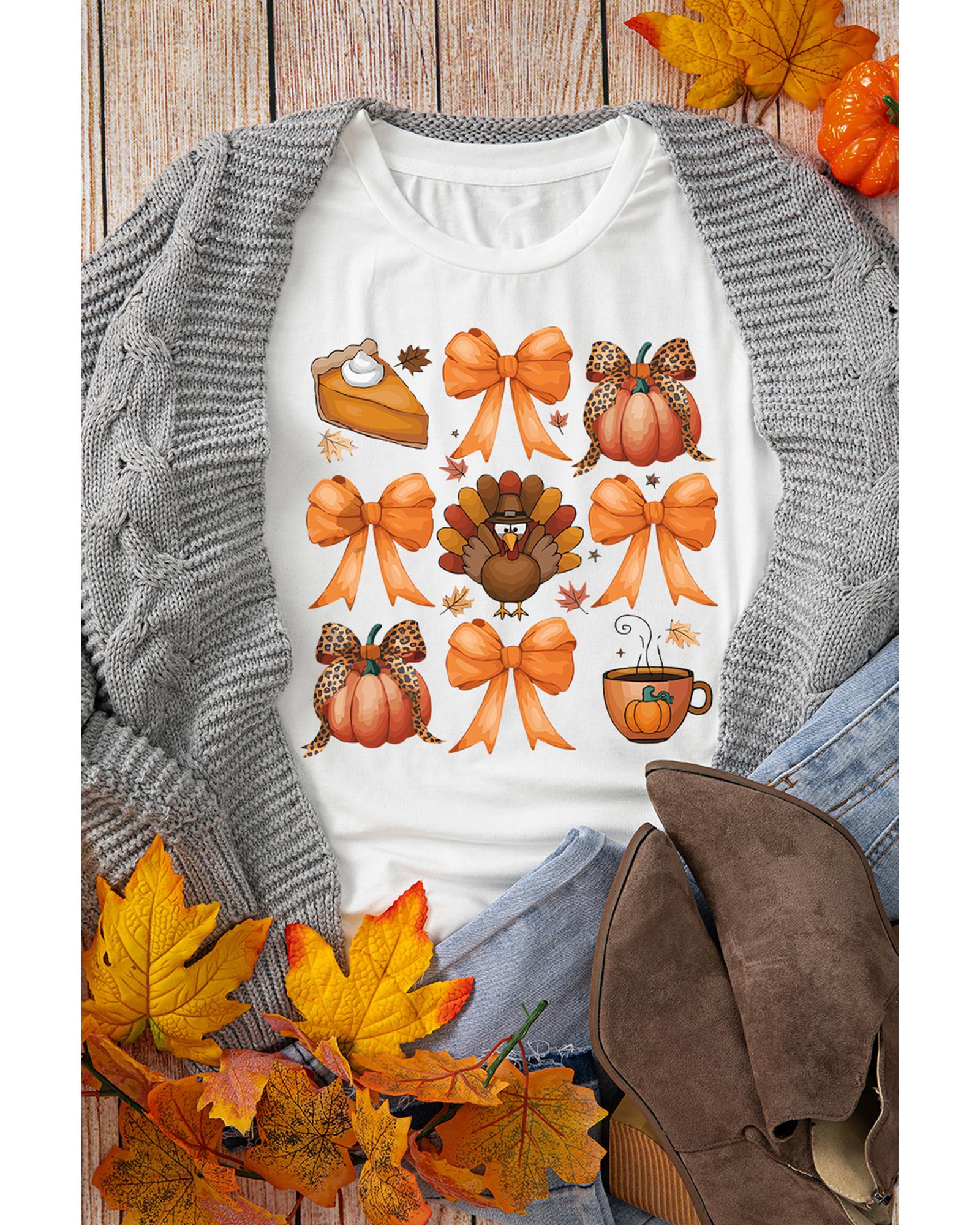 White Turkey Coquette Bow Pumpkin Thanksgiving T-Shirt - M