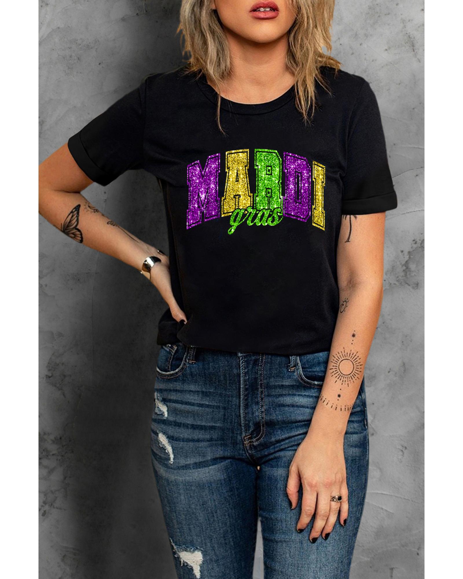 Black Mardi Gras Heat Transfer Graphic Holiday Tee - 2XL