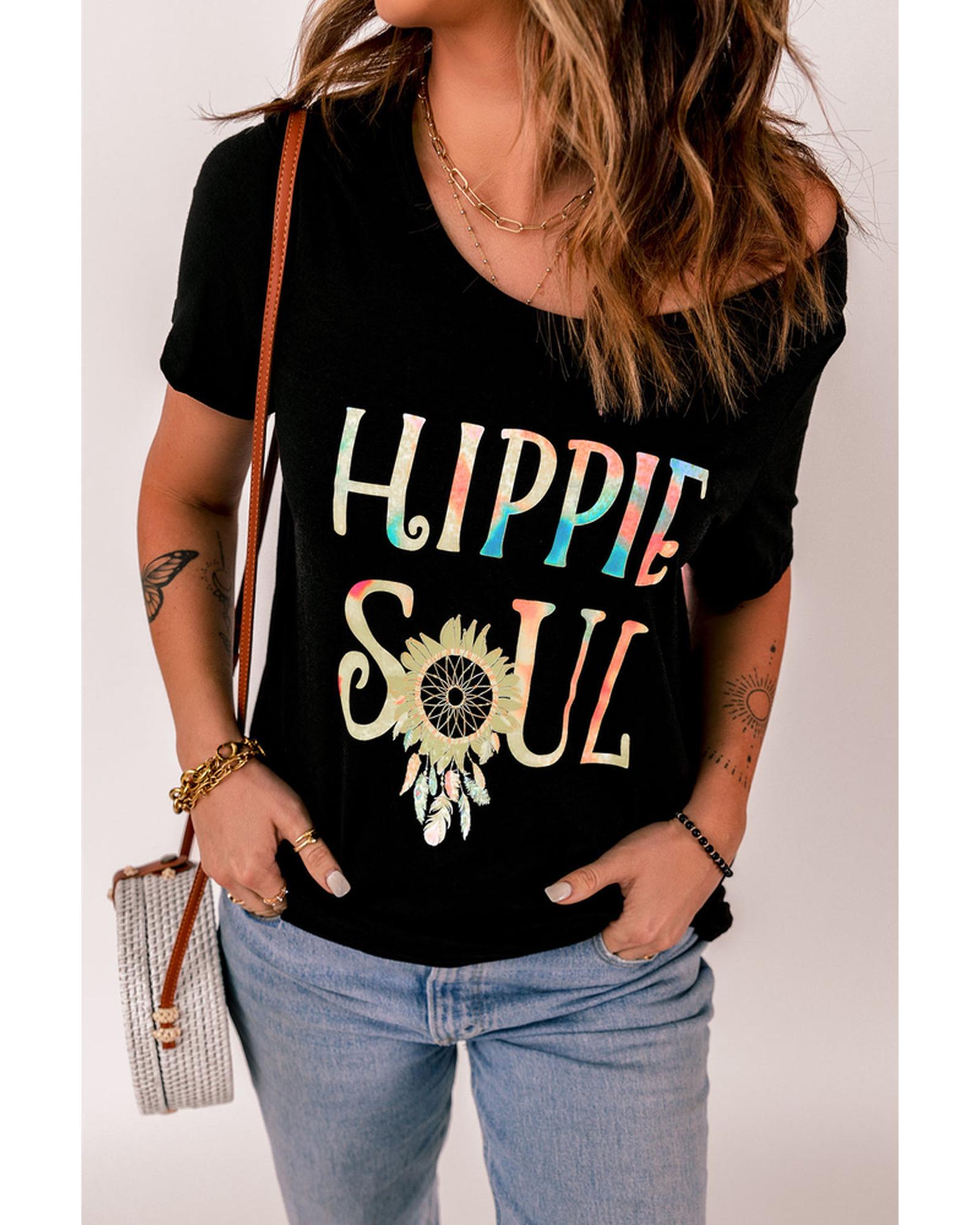 Azura Exchange HIPPIE SOUL Ombre Tie-dye Sunflower Feather Print T-shirt - S